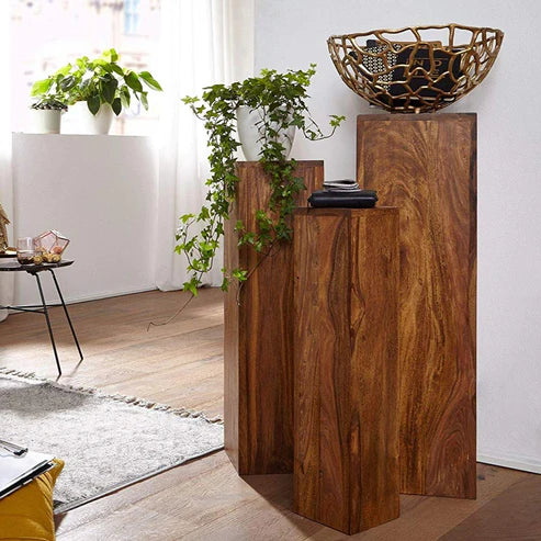 Premium Solid Sheesham Wood Nesting Table Set of 3 - Space-Saving Side Tables for Living Room, Bedroom, or Office - Modern Home Decor Furniture
