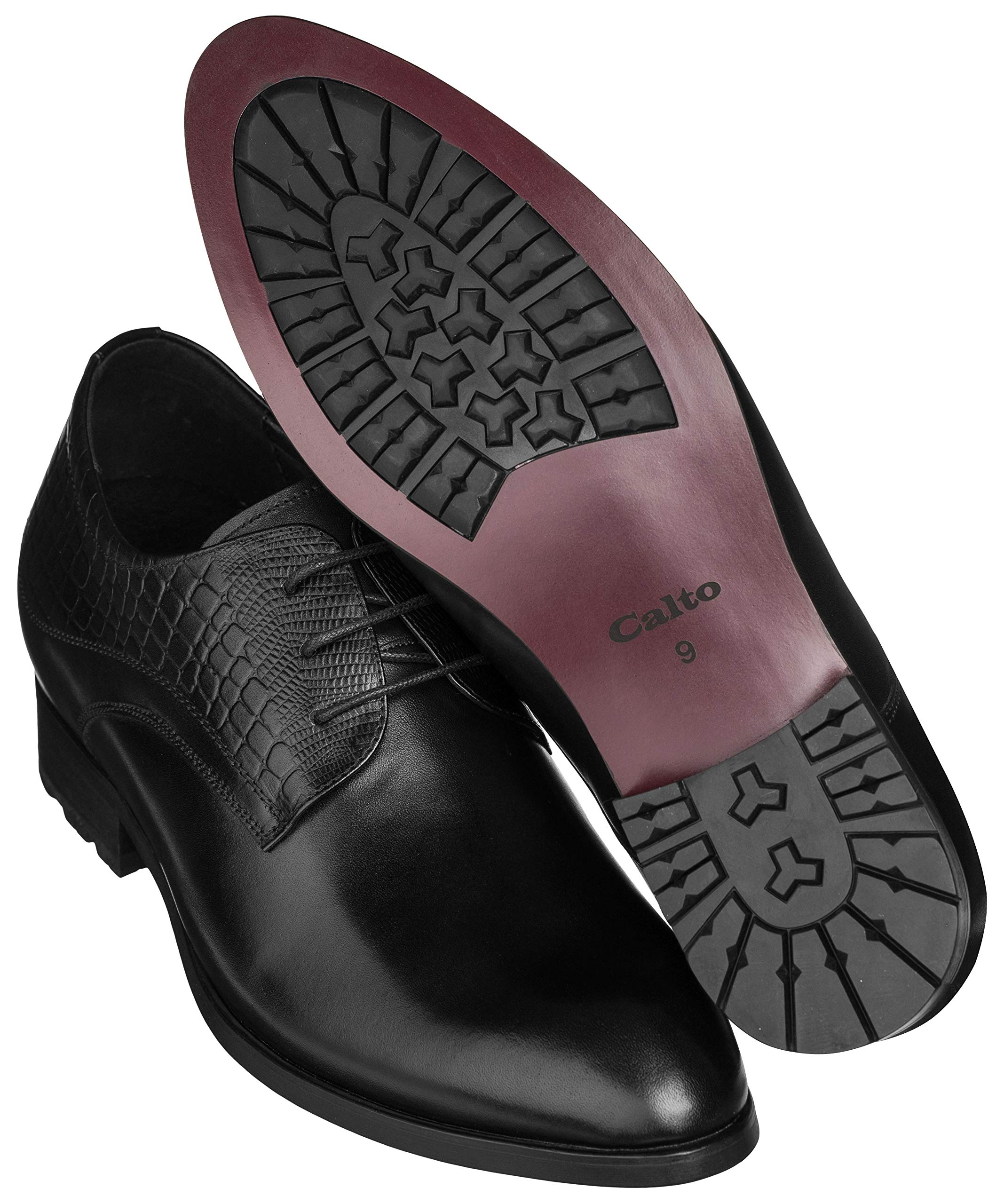 CALTO Men's 3 Inch Height Increase Elevator Dress Shoes - Pointed Toe Formal Shoes for Business, Dating & Special Occasions