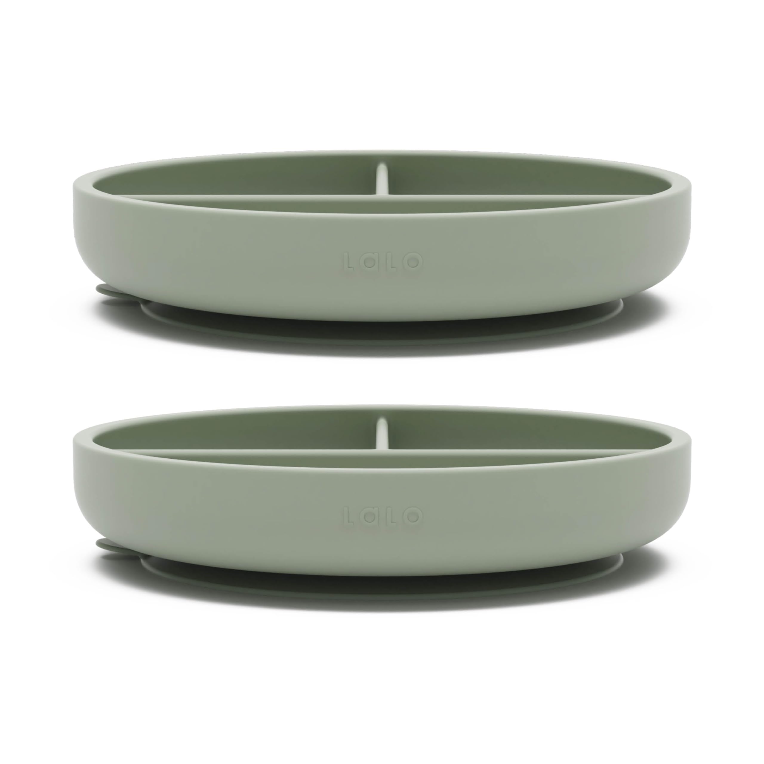 Lalo Suction Plates - 2 Pack, 100% Food-Grade Silicone Non-Toxic BPA-Free Baby Plates with Strong Suction Base to Prevent Spills - Divided Toddler Plates with 3 Sections for Easy Mealtime - Sage Green | Perfect for High Chairs, Travel & Mess-Free Feeding