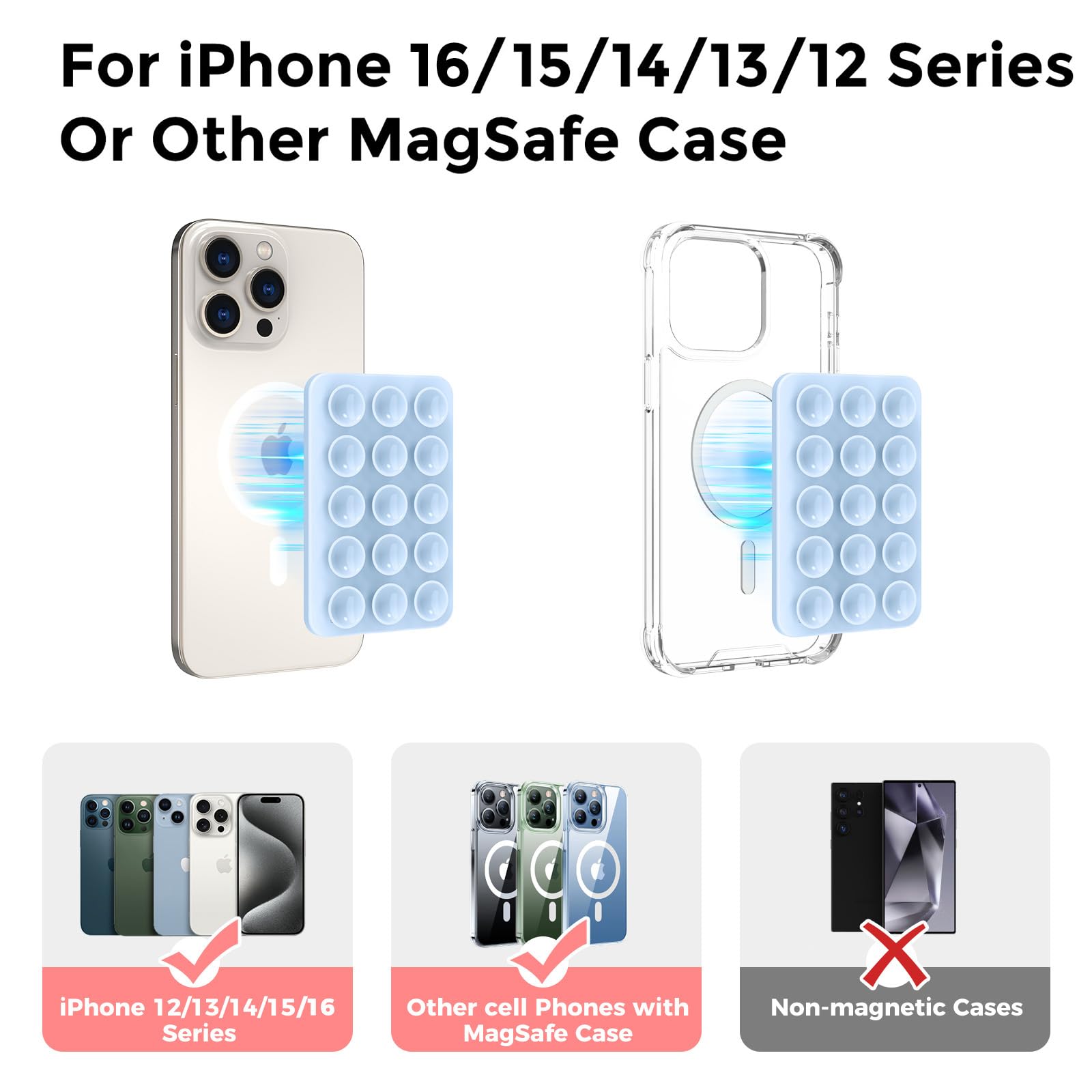 AHASTYLE Magnetic Silicone Suction Phone Case Stand for iPhone 16/15/14/13/12 Series - MagSafe Compatible Shower Phone Holder with Mirror for TikTok Videos, Selfies & Hands-Free Viewing in Car, Kitchen & Bathroom
