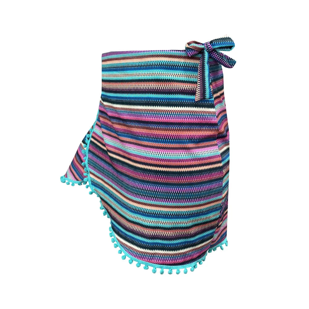 Stylish Colorful Stripes Swim Cover Up Pareo Skirt - Lightweight Beach Wrap for Women, Perfect for Poolside, Vacation & Summer Outfits