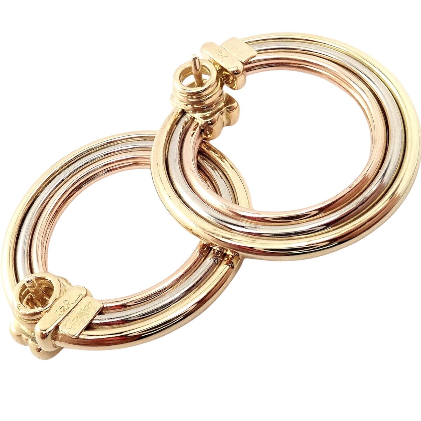 Authentic Cartier 18k Tri-Color Gold Large Trinity Hoop Earrings for Women - Luxury Fashion Jewelry Gift for Anniversary, Birthday & Special Occasions