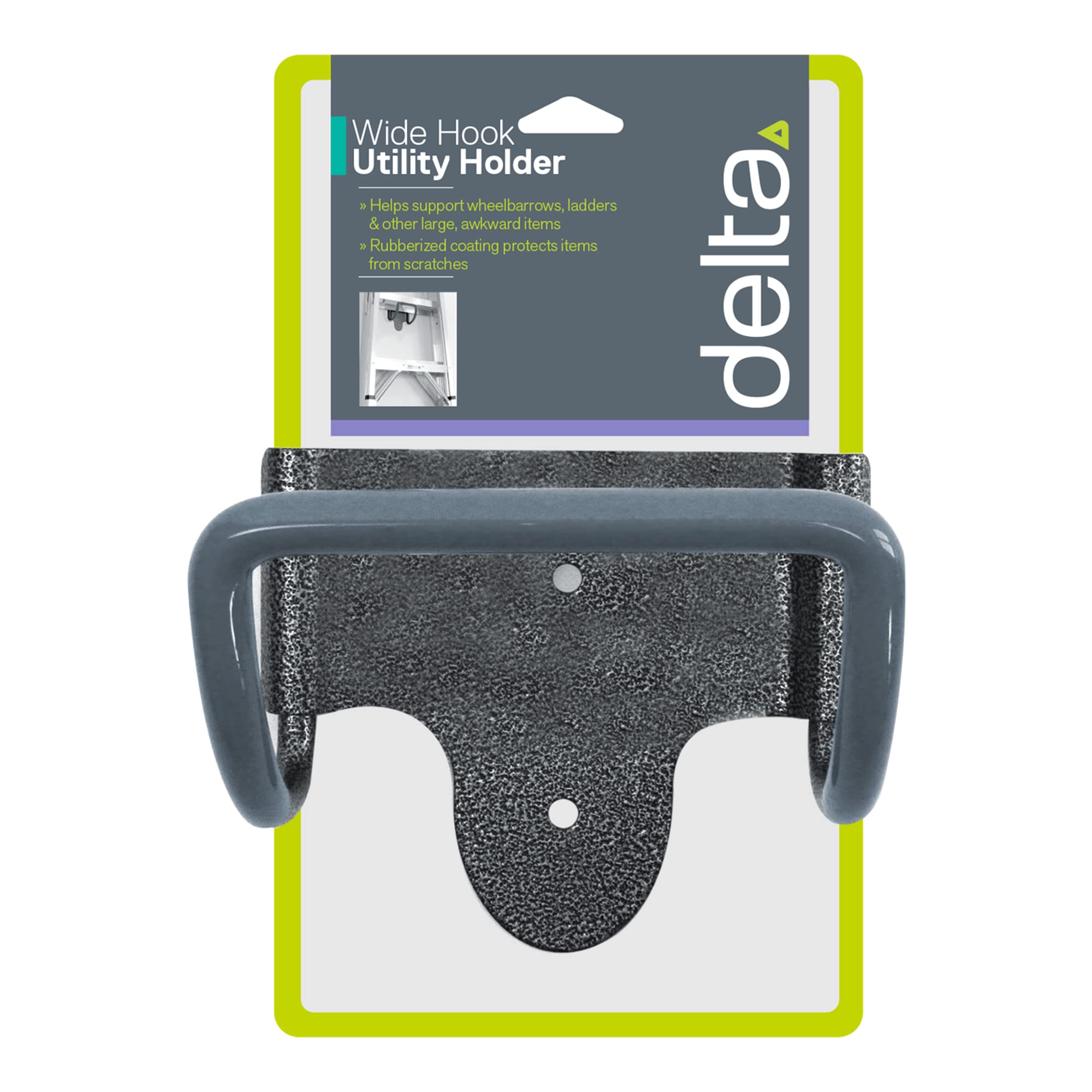 **Delta Wide Hook Utility Holder - Heavy Duty Garage Hook for Wheelbarrows, Ladders & Large Items - Rubber Coated to Prevent Scratches - Easy Install - Perfect for Garage, Shed & Workshop Organization**