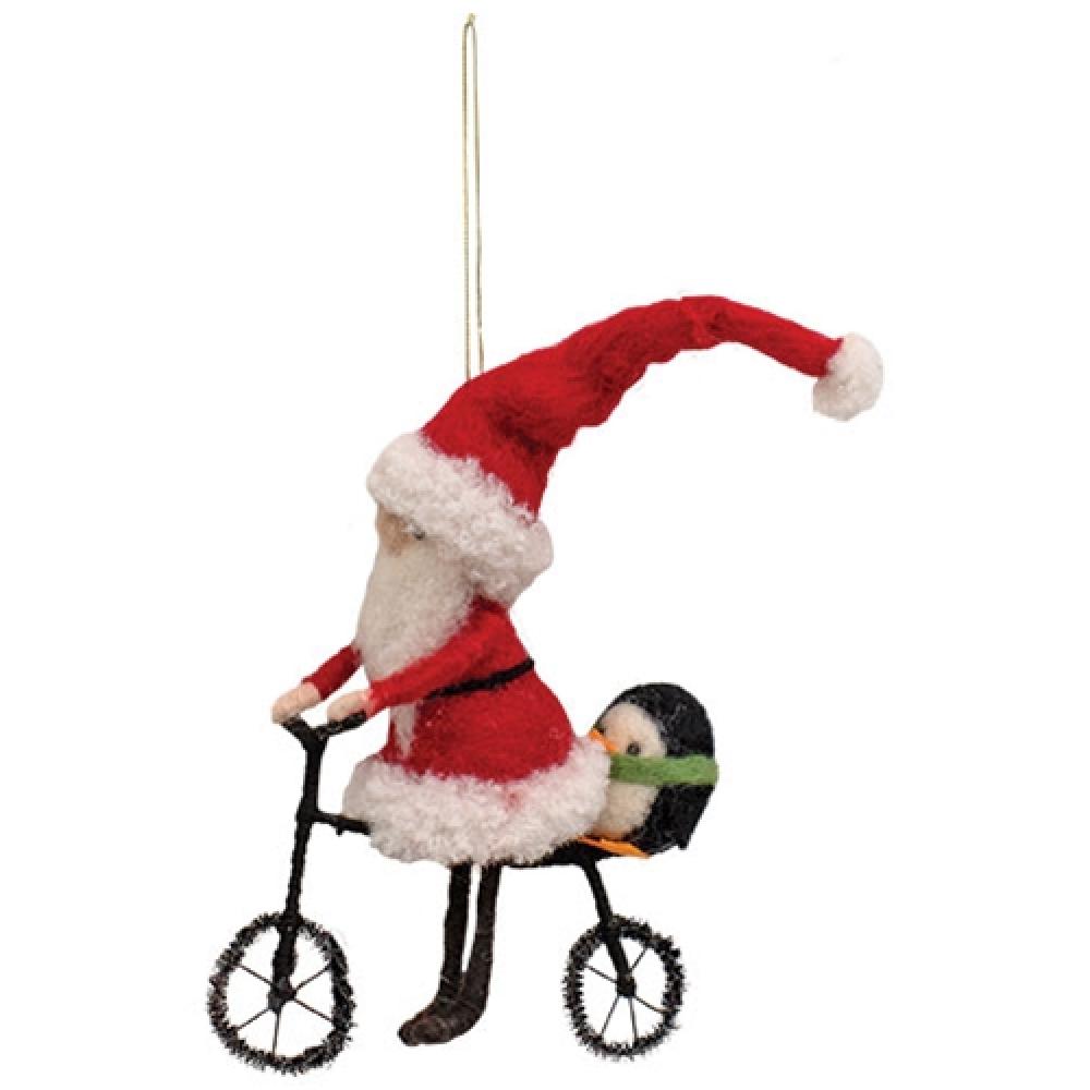 Handmade Felt Santa Claus with Bicycle Christmas Ornament - Perfect for Holiday Tree Decorations, Gift Giving & Festive Home Decor