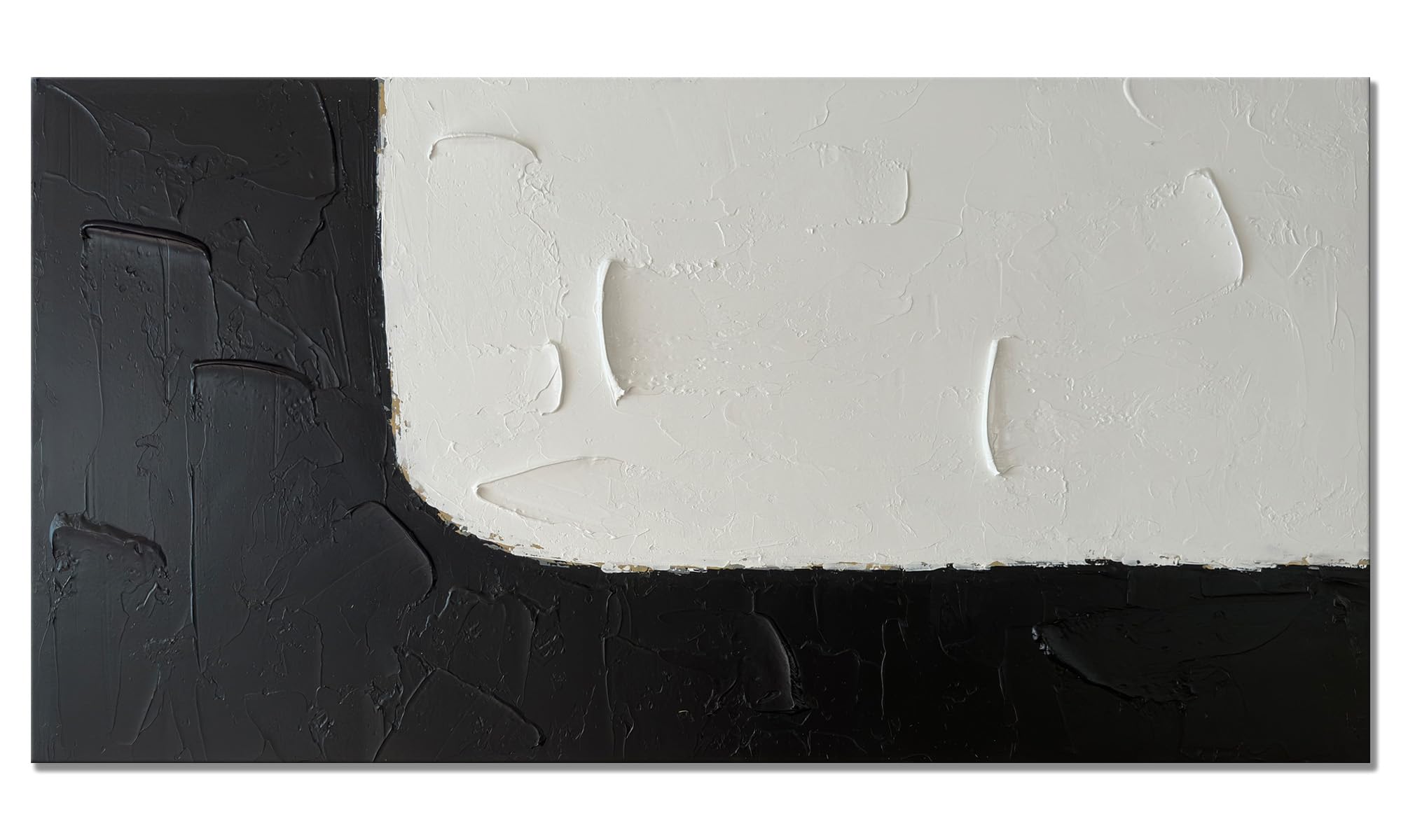 Zoinart Black and White Abstract Oil Painting - 48x24 Inches Modern Textured Canvas Wall Art, Contemporary Minimalist Home Decor for Living Room, Bedroom & Office