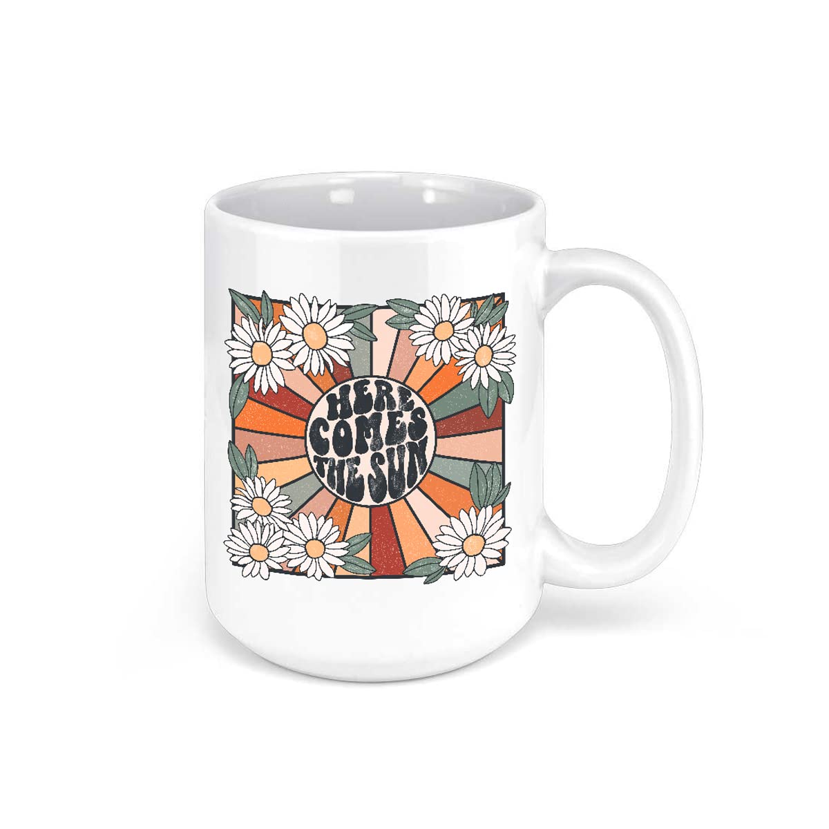 Personalized 14oz Travel Coffee Mug - Best Gift for Dad, Mom, Daughter & Men on Father's Day, Mother's Day, Birthday, Valentine's Day & Christmas | Here Comes The Sun Design | Perfect for Home, Office & Travel Use
