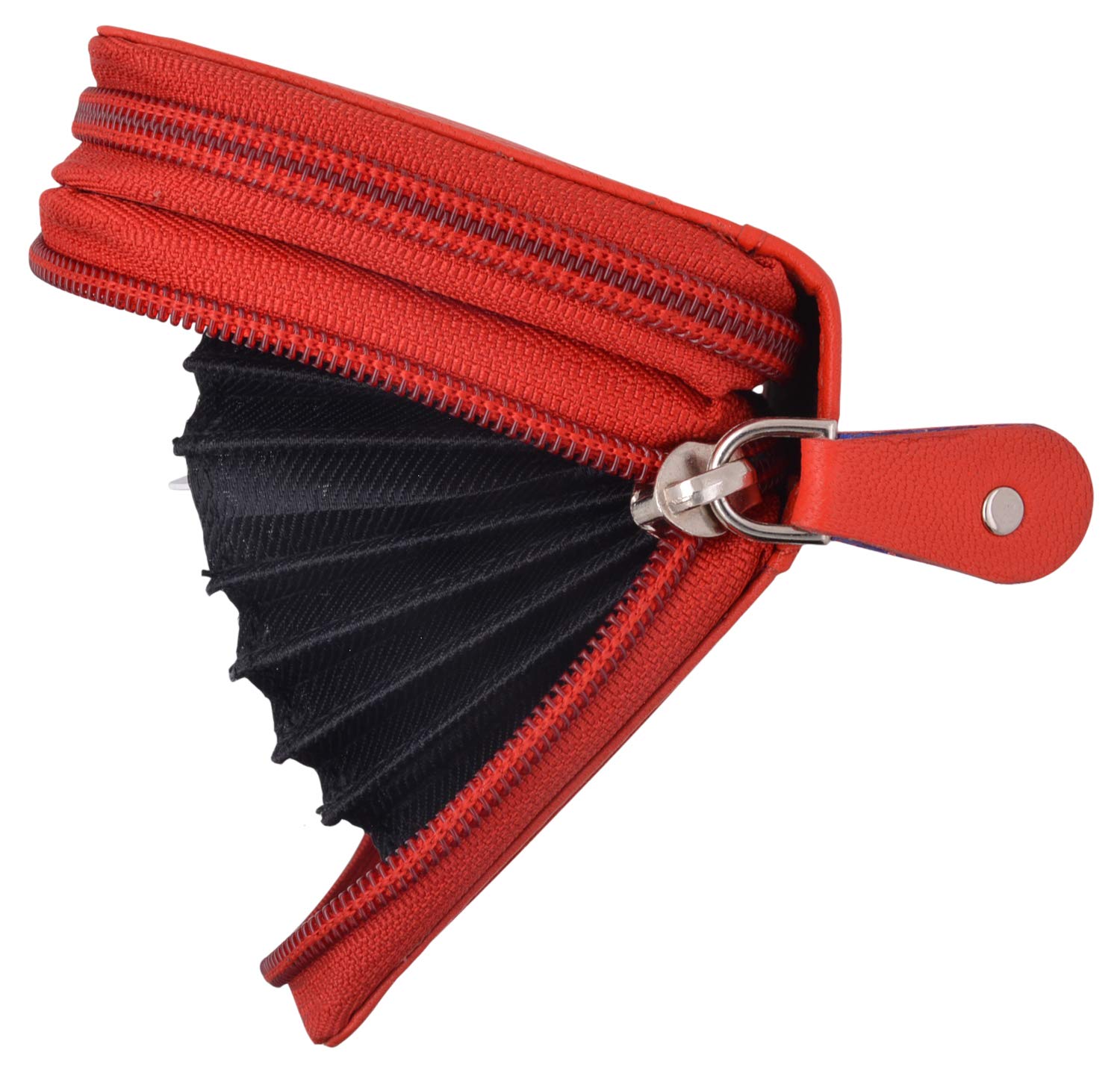 Premium Genuine Leather Double Zipper Accordion Wallet for Men - RFID Blocking, 12 Card Slots & Cash Organizer (Red) - Perfect for Travel, Business & Everyday Use