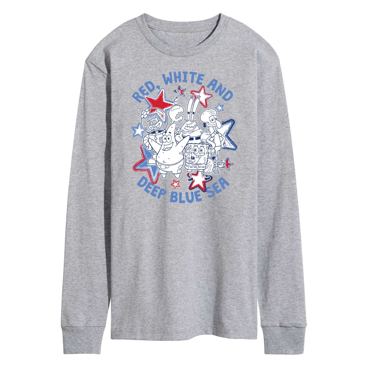 Spongebob Squarepants Men's Long Sleeve T-Shirt - Red, White & Navy Blue Cartoon Graphic Tee - Casual Wear for Fans, Gifts & Everyday Outfits