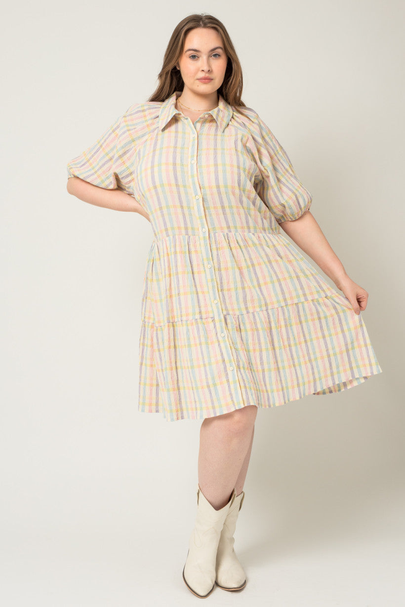 Spring Gingham Dress for Women - Floral Print Short Sleeve A-Line Summer Dress | Perfect for Beach Vacation, Picnic Dates & Outdoor Parties