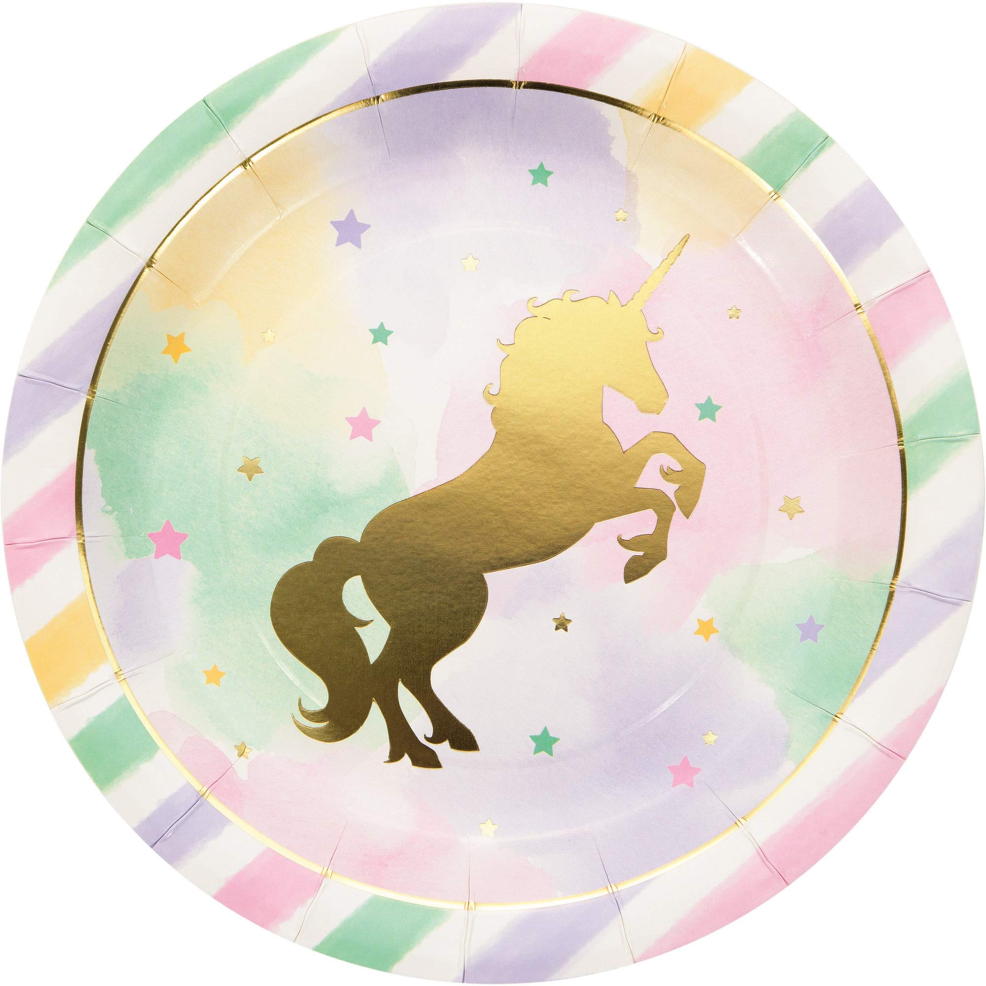 96-Pack Fresh Mint & Pink Unicorn Sparkle Foil Stamped Dinner Plates - 8.75 Inch Disposable Party Plates for Birthday, Baby Shower & Unicorn Themed Celebrations