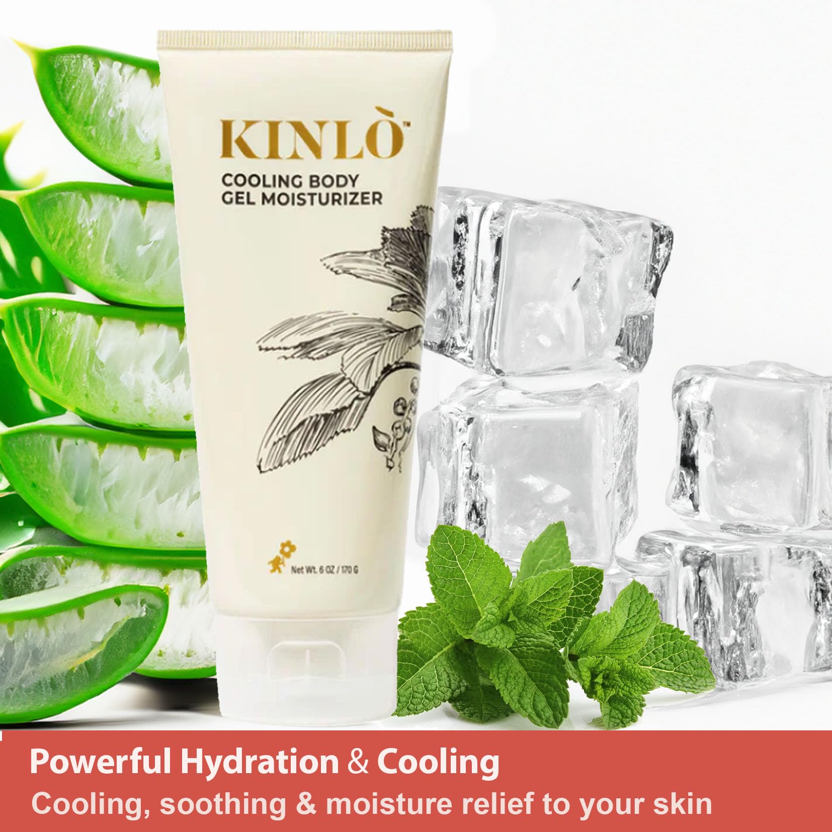 Kinlo Cooling Body Gel Moisturizer 6oz - Aloe Vera & Glycerin Hydrating Lotion with Menthol for Soothing Skin Care | Black-Owned Skincare Brand | Perfect for Sunburn Relief, Post-Workout Recovery & Daily Moisturizing