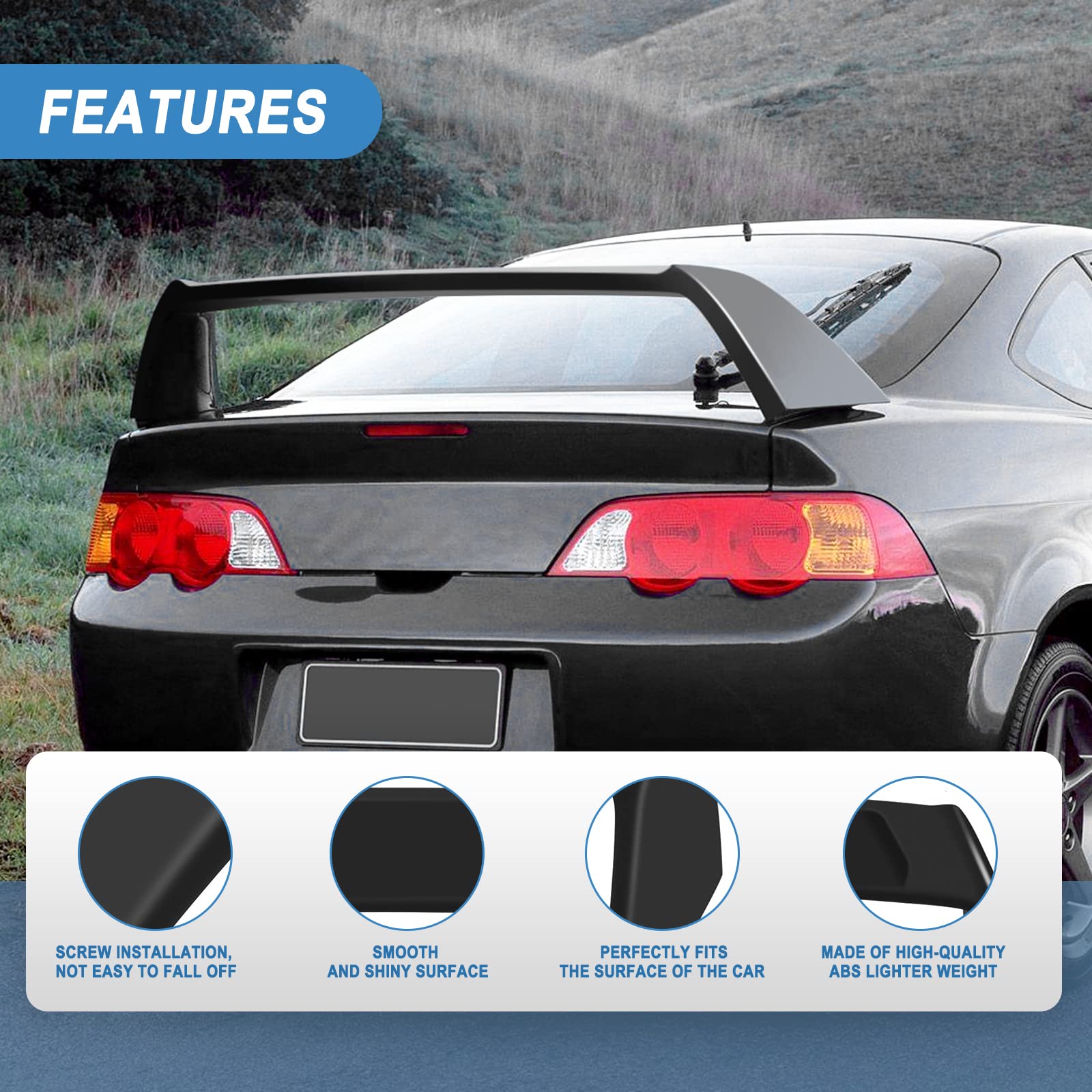 ABS Rear Trunk Lip Spoiler for 2002-2006 Acura RSX - Matte Black Rear Tail Deck Boot Wing - Enhances Aerodynamics & Sporty Style for Street Racing & Car Shows