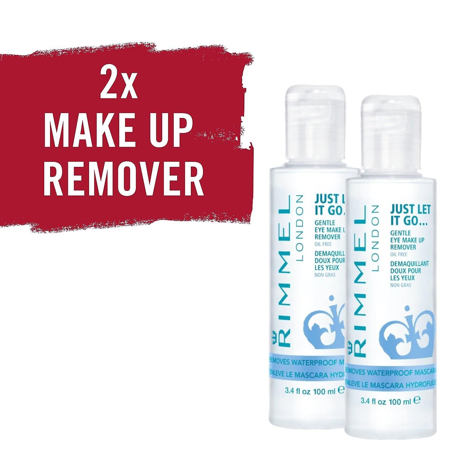 Rimmel Just Let It Go Gentle Eye Makeup Remover - 3.4 Fl Oz (100ml) - 2 Pack - Oil-Free & Hypoallergenic Formula for Sensitive Eyes - Perfect for Daily Makeup Removal & Travel