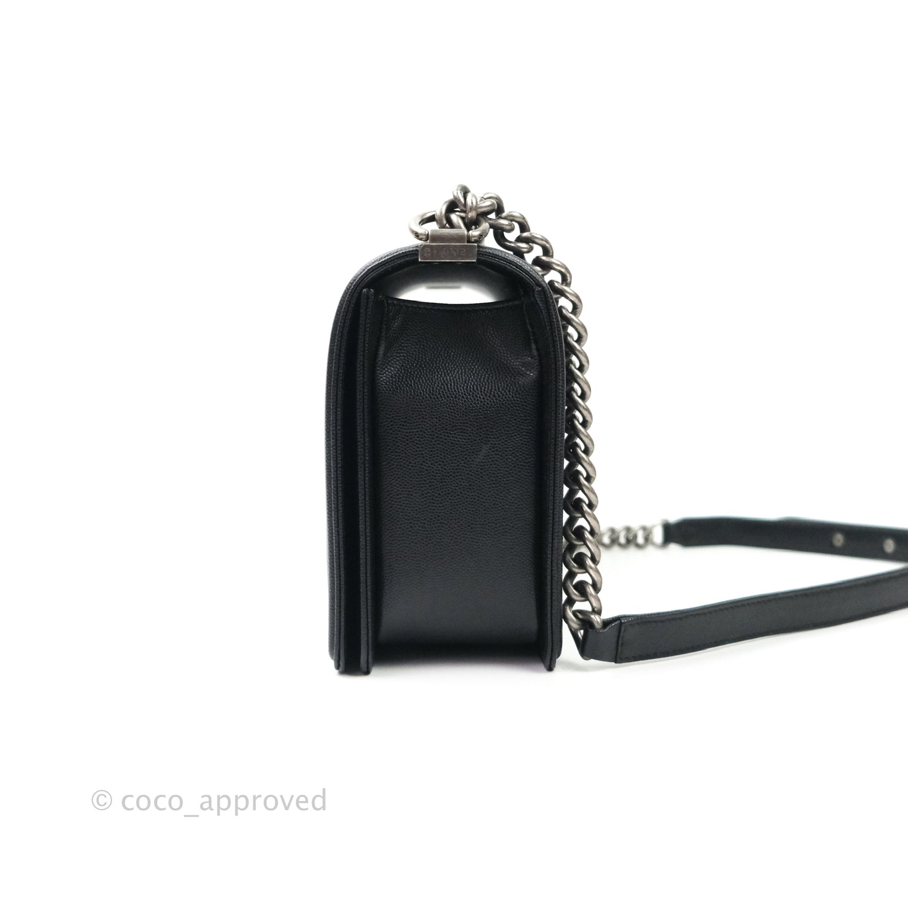 Chanel Boy New Medium Quilted Black Caviar Leather Bag with Ruthenium Hardware - Luxury Crossbody Purse for Women, Perfect for Evening Events & Daily Use