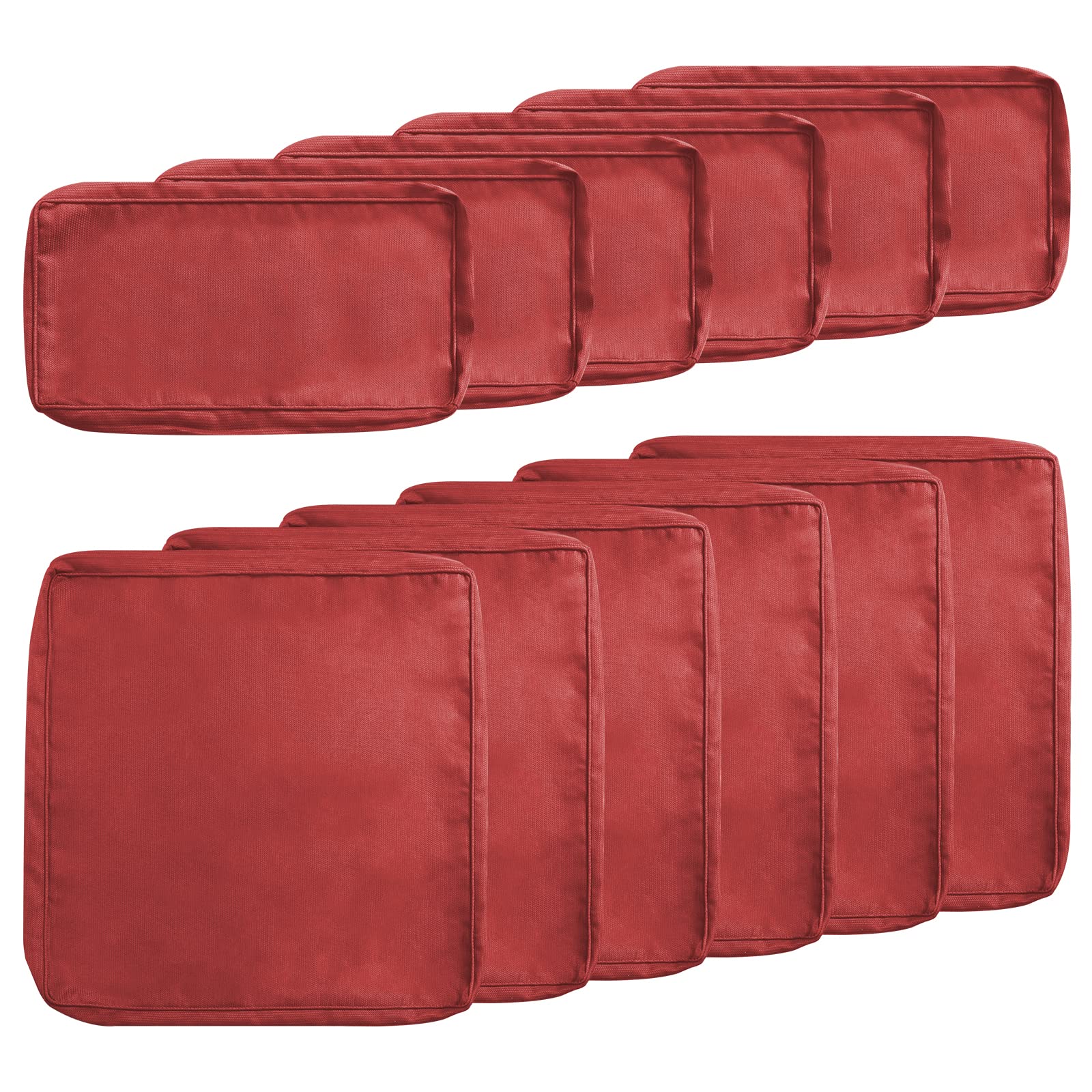 Betterland 12-Piece Waterproof Outdoor Cushion Covers - Durable Patio Sofa Cushion Slipcovers, UV Resistant Replacement Covers for Outdoor Furniture (Red) - Perfect for Backyard, Deck, Poolside & Garden Seating