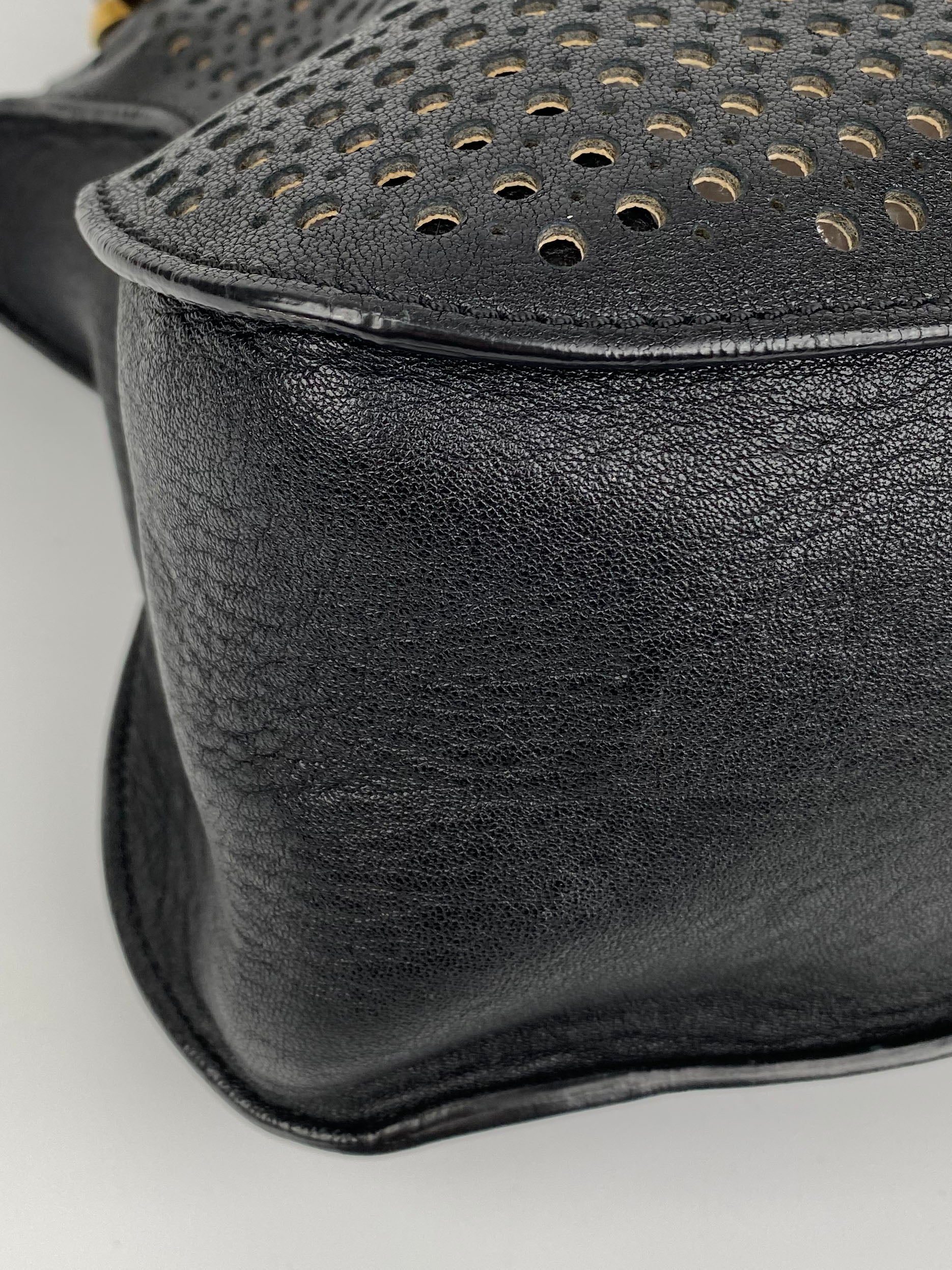 Chloe Black Marcie Perforated Leather Tote Bag for Women - Stylish Designer Handbag for Work, Travel & Everyday Use