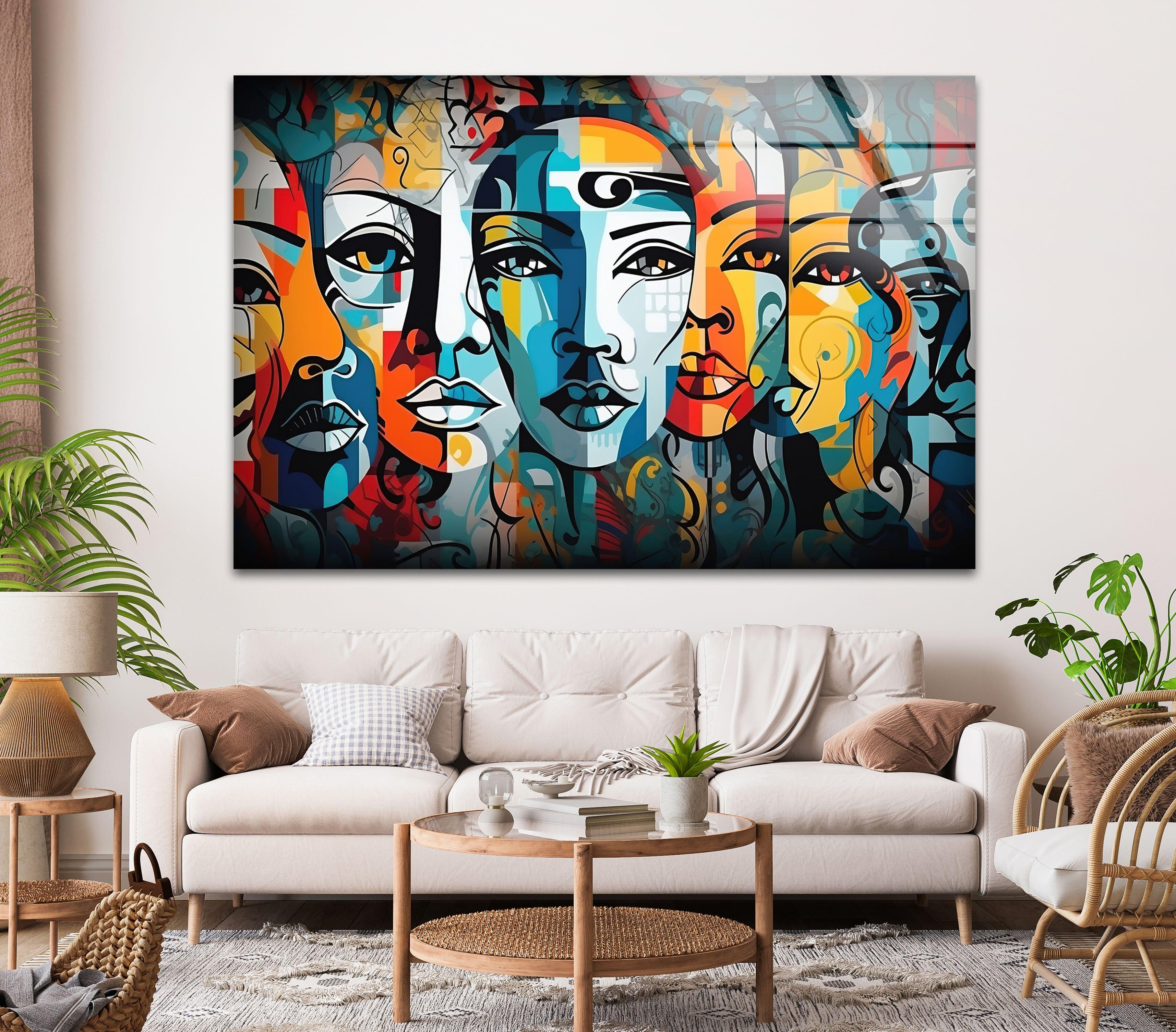 Vibrant Abstract Portrait Glass Wall Art - Modern Home Decor for Living Room, Bedroom & Office - Unique Handmade Glass Painting for Stylish Interior Design