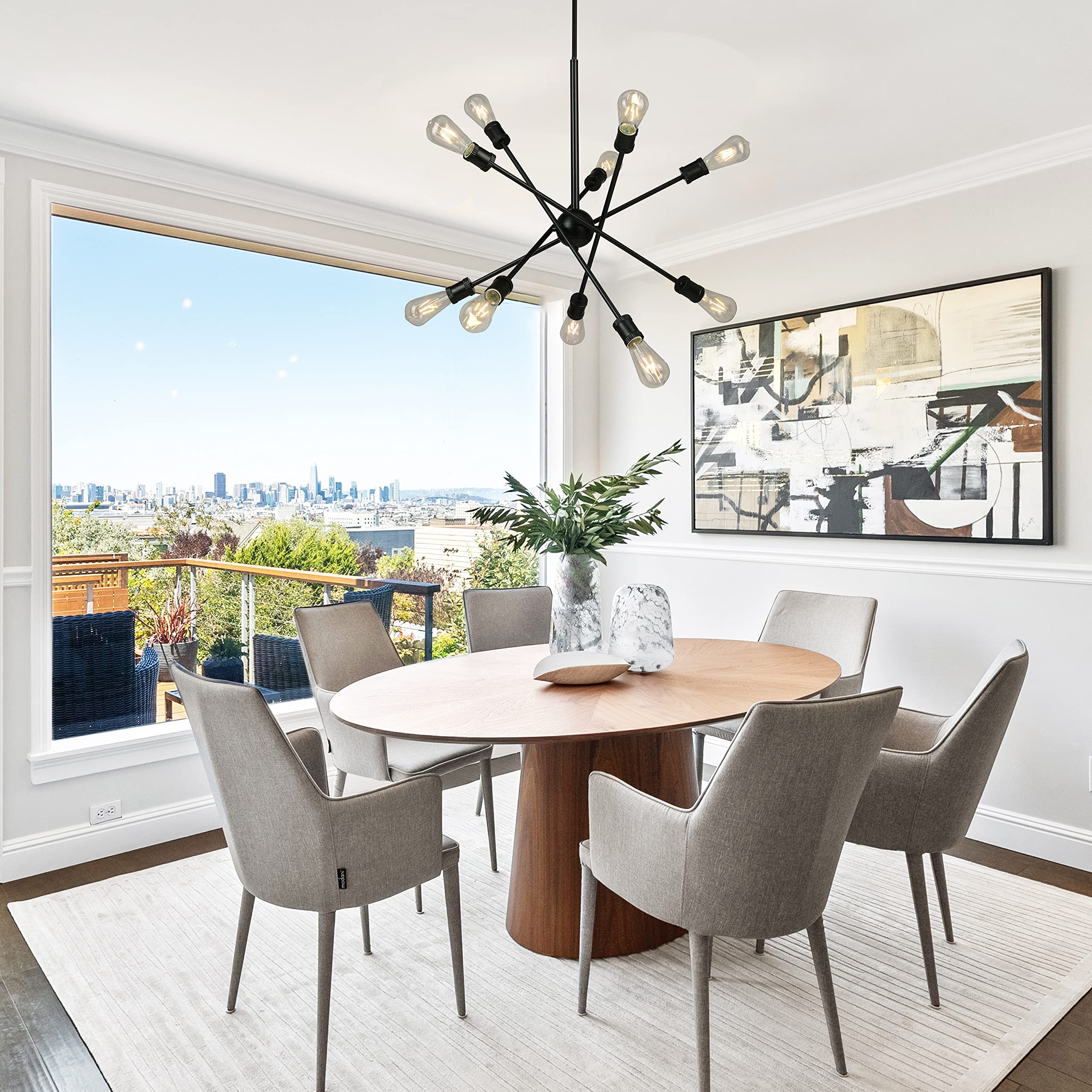 EGLO Etris Row 10-Light Sputnik Chandelier - 61 Inch Modern Matte Black Pendant Lighting Fixture for Dining Room & Living Room - 100W LED Compatible - Perfect for Contemporary Home Decor & Open Concept Spaces