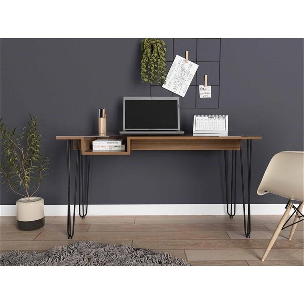 Kyoto 140 29-Inch Tall Writing Desk with Hairpin Legs - Solid Mahogany Wood Modern Home Office Desk for Study, Work & Small Spaces