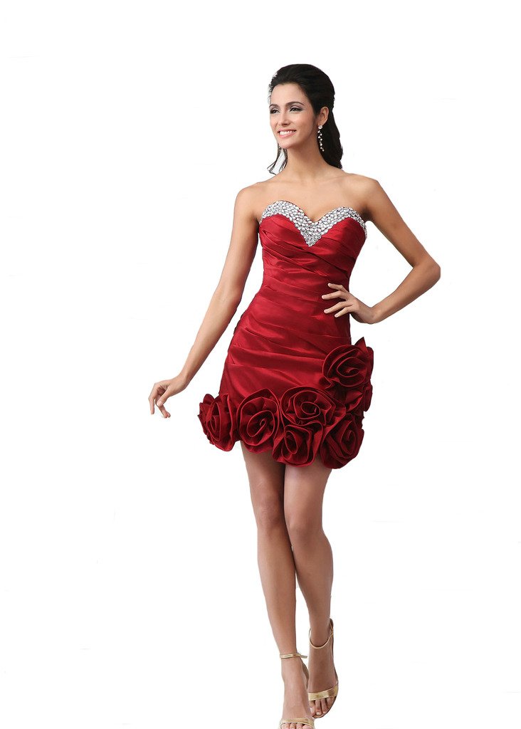 Kivary® Women's Satin Floral Crystal Cocktail Dress - Elegant Short Prom Party Dress with Sparkling Embellishments | Perfect for Evening Events, Weddings & Special Occasions