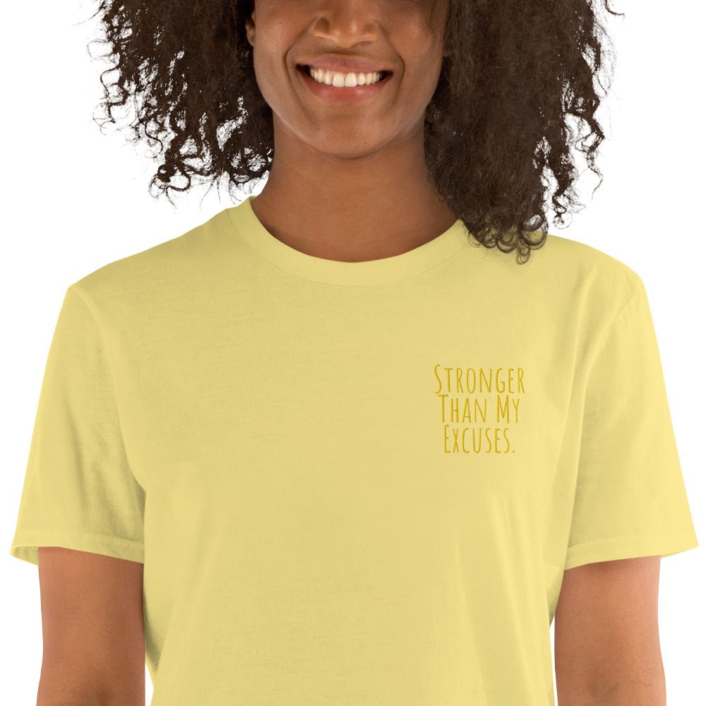 Stronger Than My Excuses Motivational Unisex T-Shirt - Comfortable Cotton Embroidered Tee for Gym, Workout & Everyday Wear