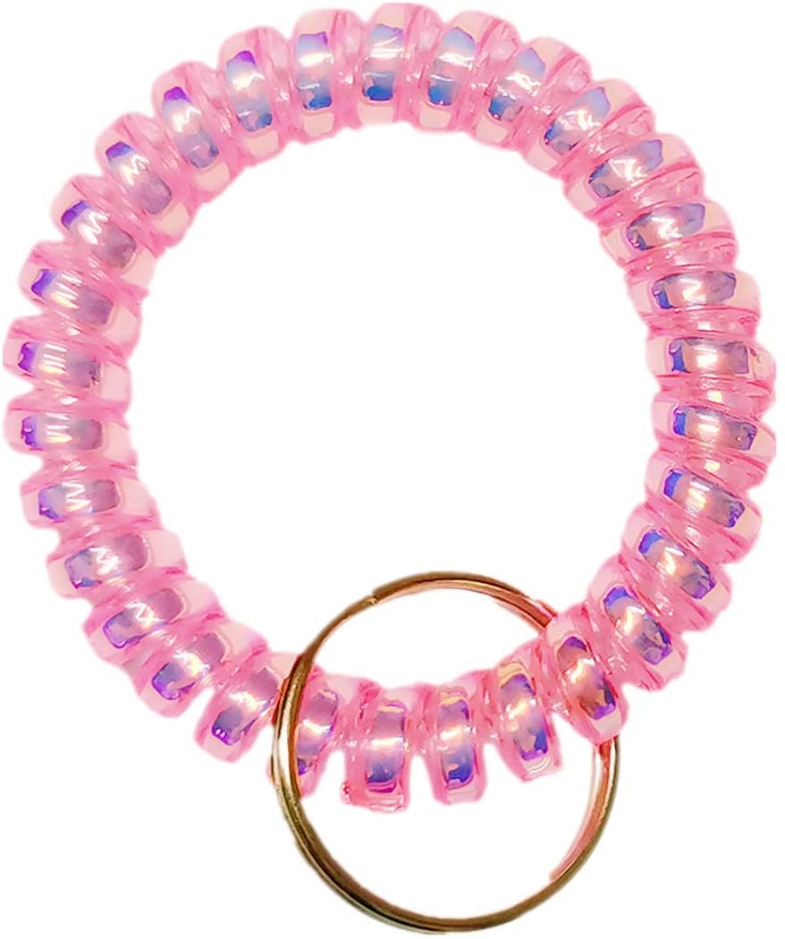 Iridescent Spiral Stretch Bracelet Keychain Holder - Pack of 5 Colorful Wristbands for Keys, Jewelry & Accessories Organization - Perfect for Home, Office, Gym & Travel Use