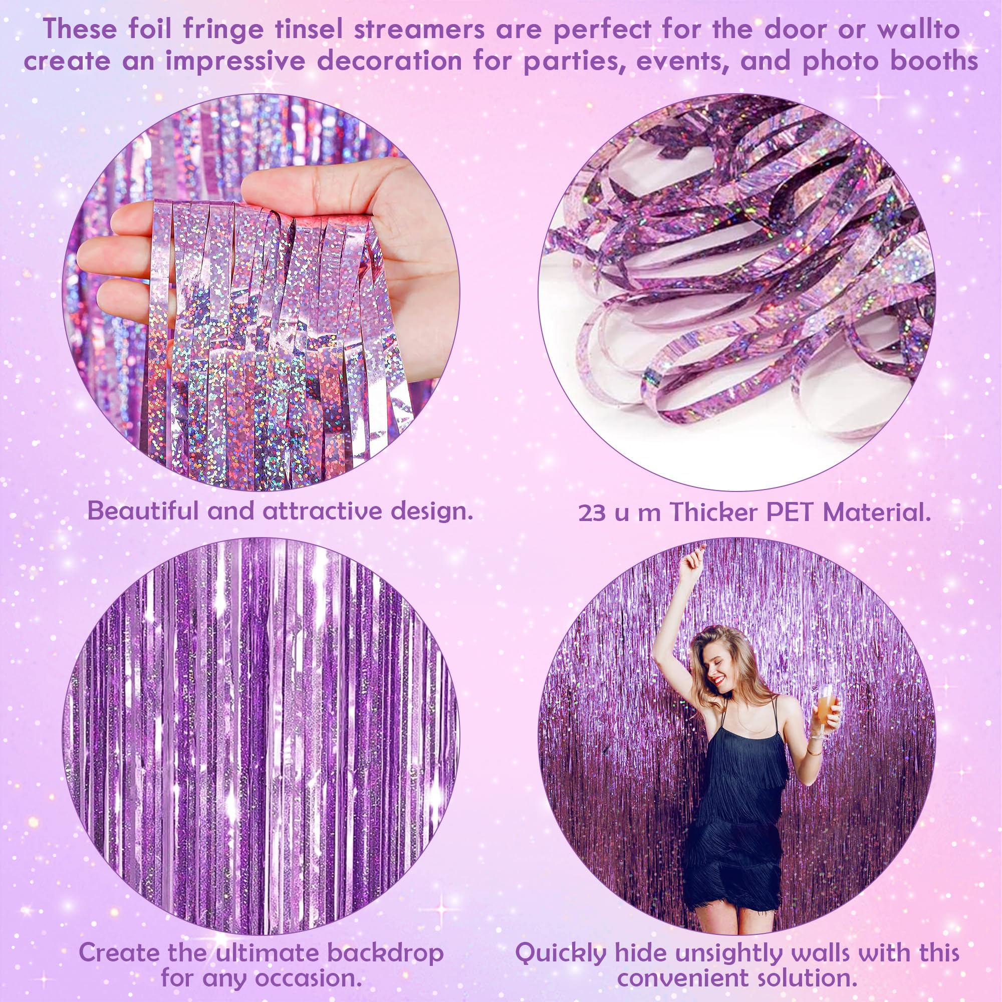 Pink Tinsel Curtain Party Backdrop - 2 Pack Glitter Streamers for Birthday Decorations, Princess Theme Party Supplies, Girls Sleepover Decor | Perfect for Birthday Parties, Baby Showers & Photo Backdrops