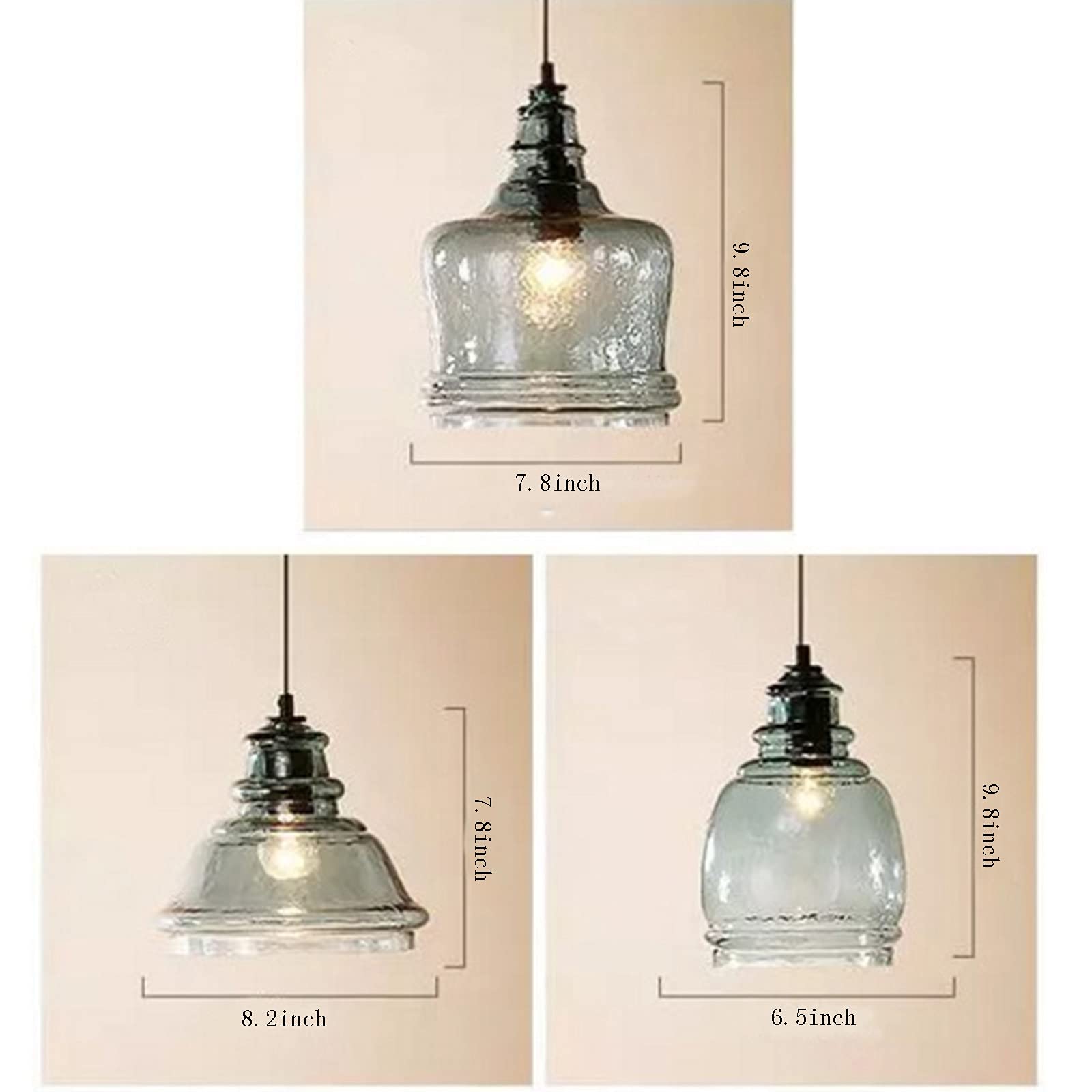 3-Light Water Pattern Blue Glass Pendant Light Fixtures - Modern Kitchen Island Hanging Chandelier, Round Ceiling Lamp for Dining Room, Bar & Breakfast Nook Lighting