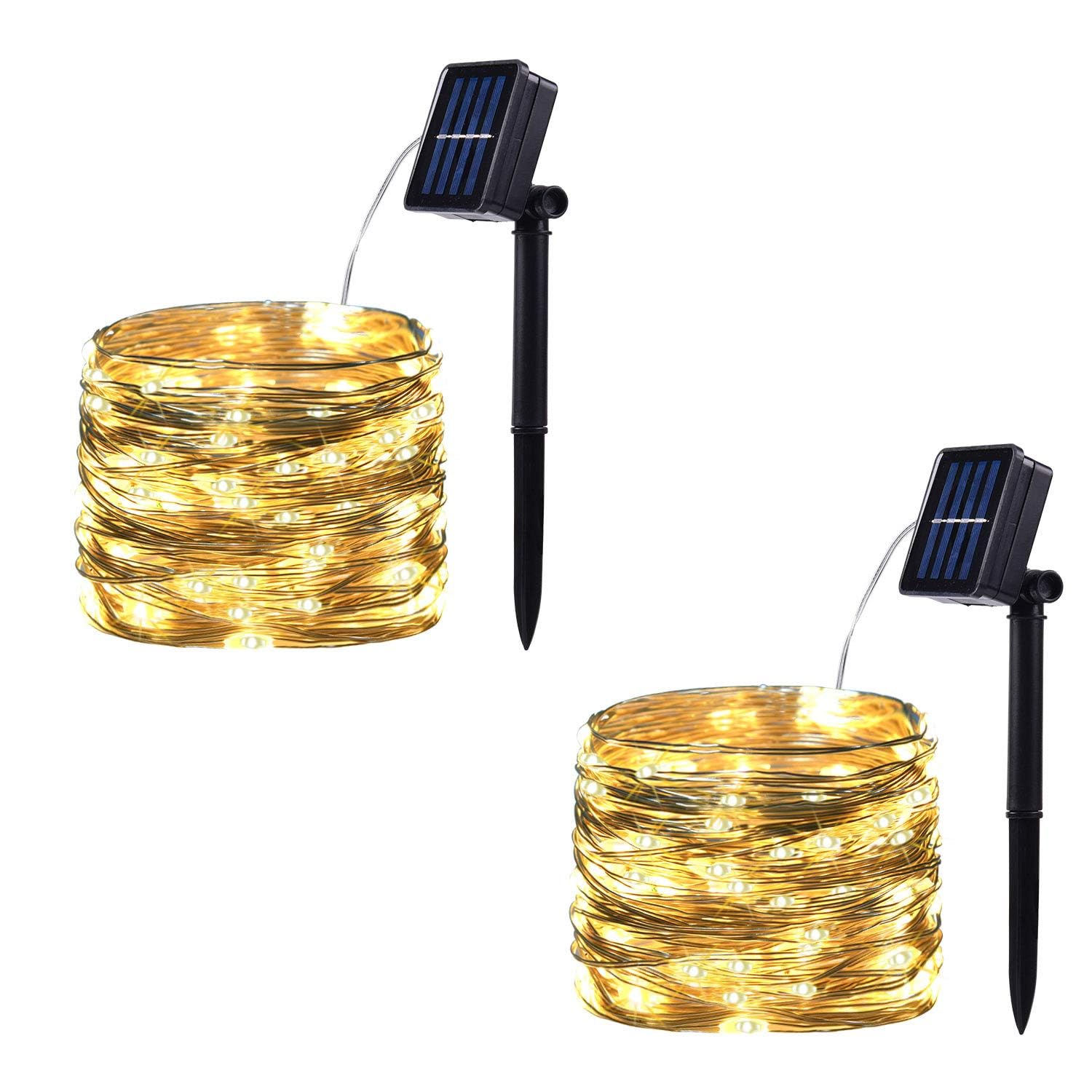 2 Pack 100 LED Solar Powered String Lights - 33FT Copper Wire Outdoor Waterproof Fairy Lights with 8 Modes for Garden, Patio, Party, Christmas & Home Decor (Warm White) | Perfect for Backyard, Wedding, Landscape Lighting and Holiday Decoration
