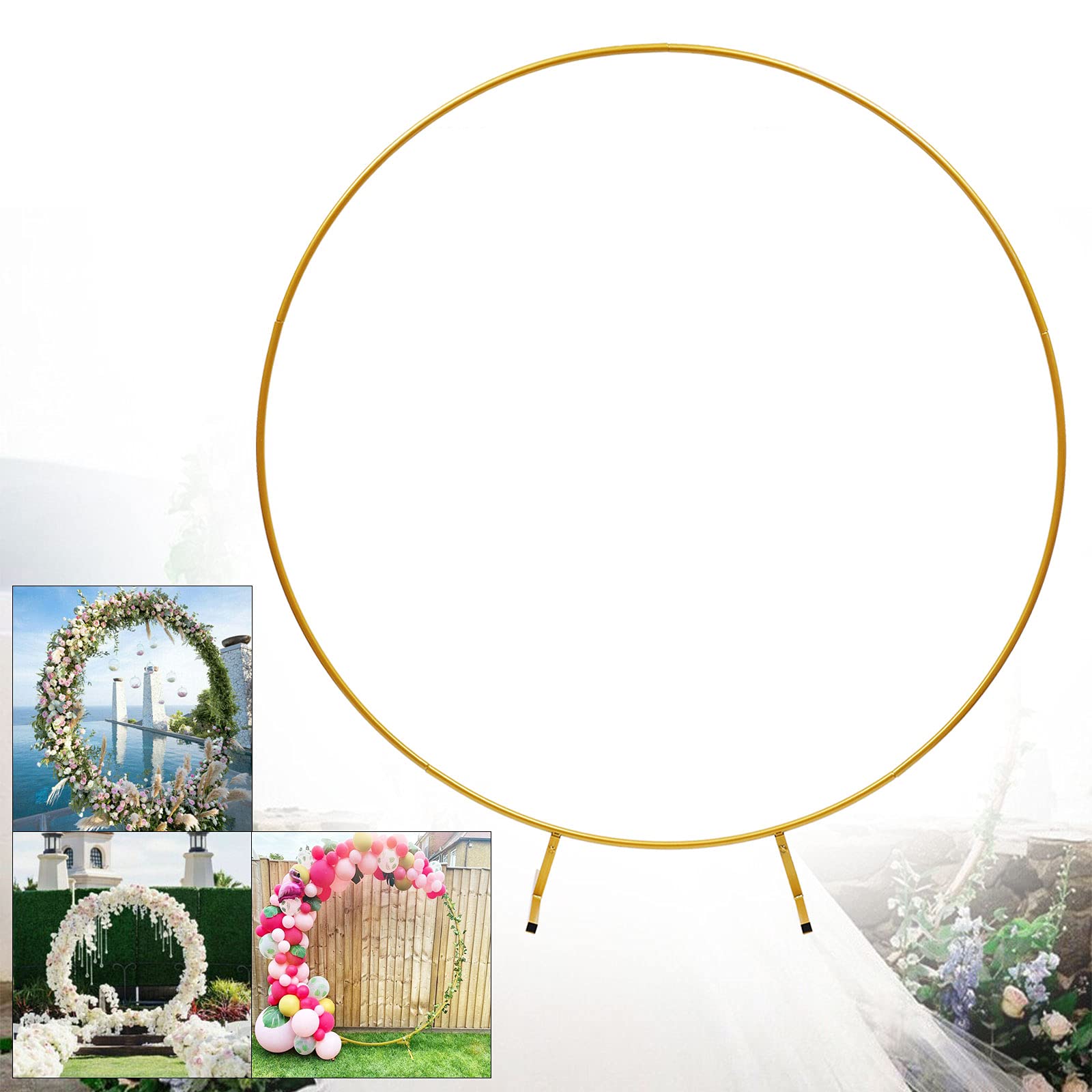 7.8ft Round Metal Wedding Arch Stand - Gold Circle Balloon Arch Backdrop for Garden, Yard, Wedding, Bridal Shower, Indoor & Outdoor Party Decorations | Perfect for Wedding Ceremonies, Photo Backdrops, and Event Decor