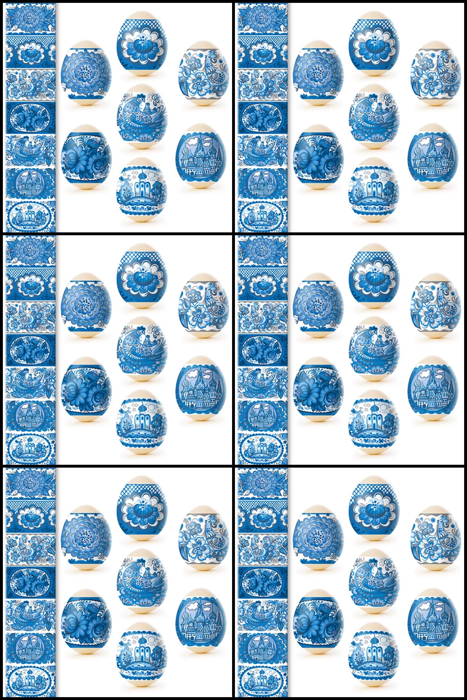 Easter Egg Wraps for 42 Chicken Eggs - 6 Sleeves with 7 Gzhel Style Heat Shrink Designs | Perfect for Easter Decorations, DIY Crafts & Holiday Gift Wrapping