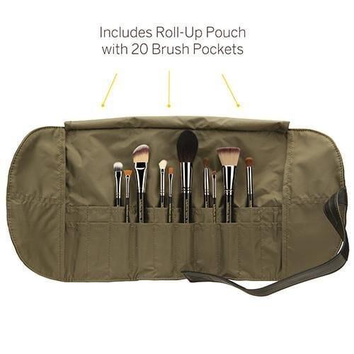 Maestro The Key Essential 10-Piece Professional Makeup Brush Set with Roll-Up Pouch - Perfect for Travel, Home Makeup Application & Professional Artists