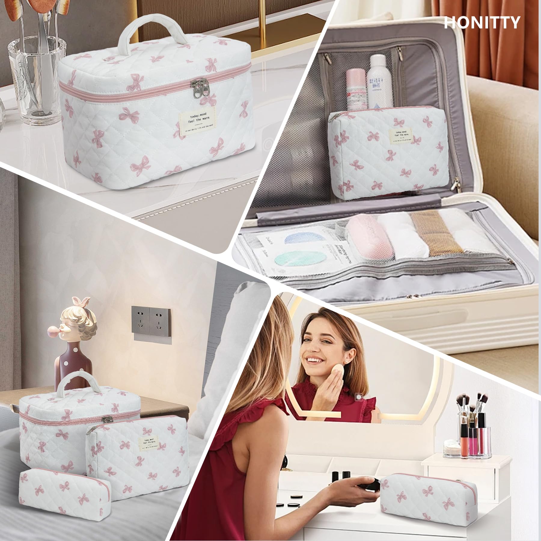 Floral Makeup Bag for Women - Large Quilted Cosmetic & Toiletry Travel Bag