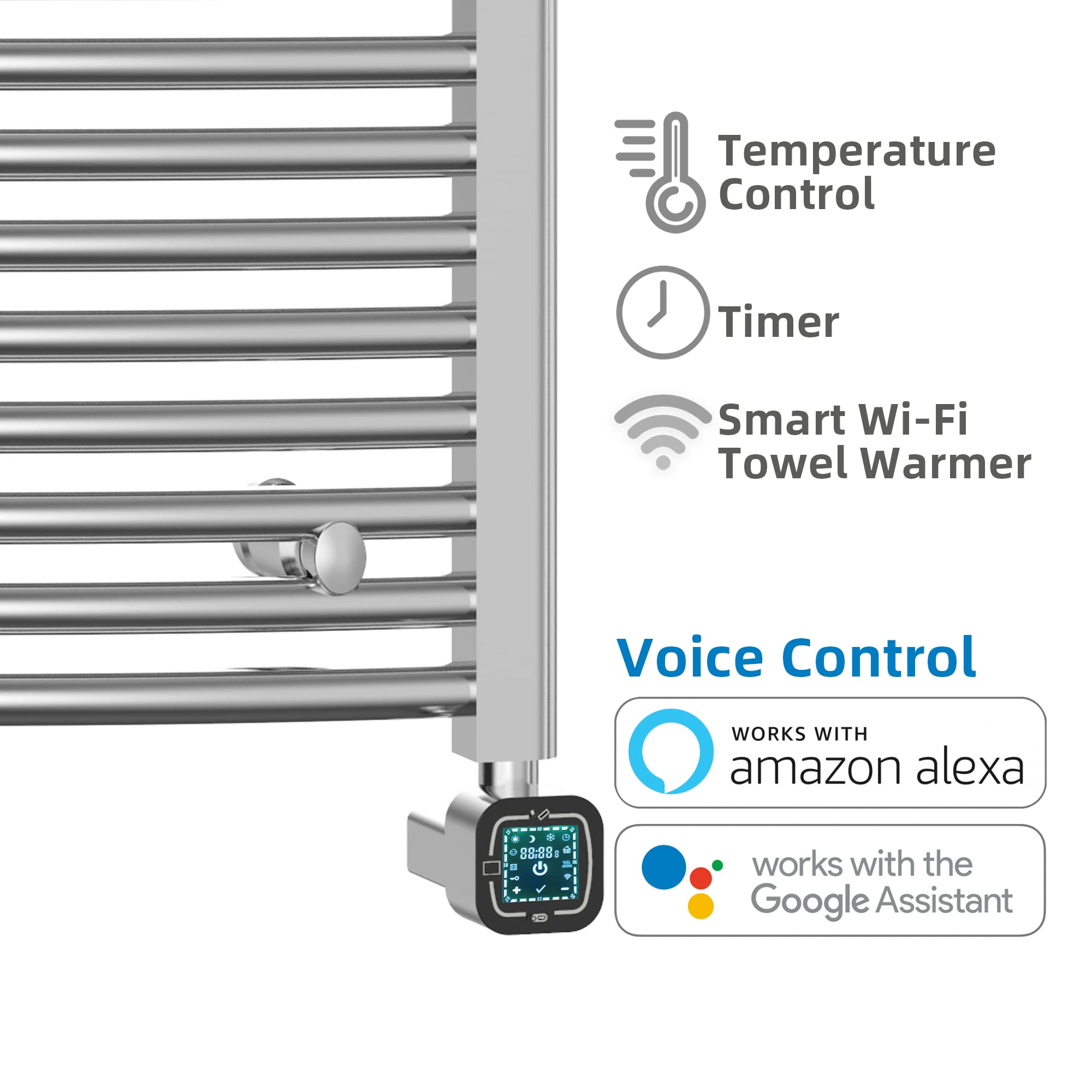 HEATGENE Smart Towel Warmer with Timer & Temperature Control - Large Electric Heated Towel Rack with Alexa & Google Home Compatibility - Bathroom Luxury Essentials for Spa, Hotel & Home Use (Chrome)