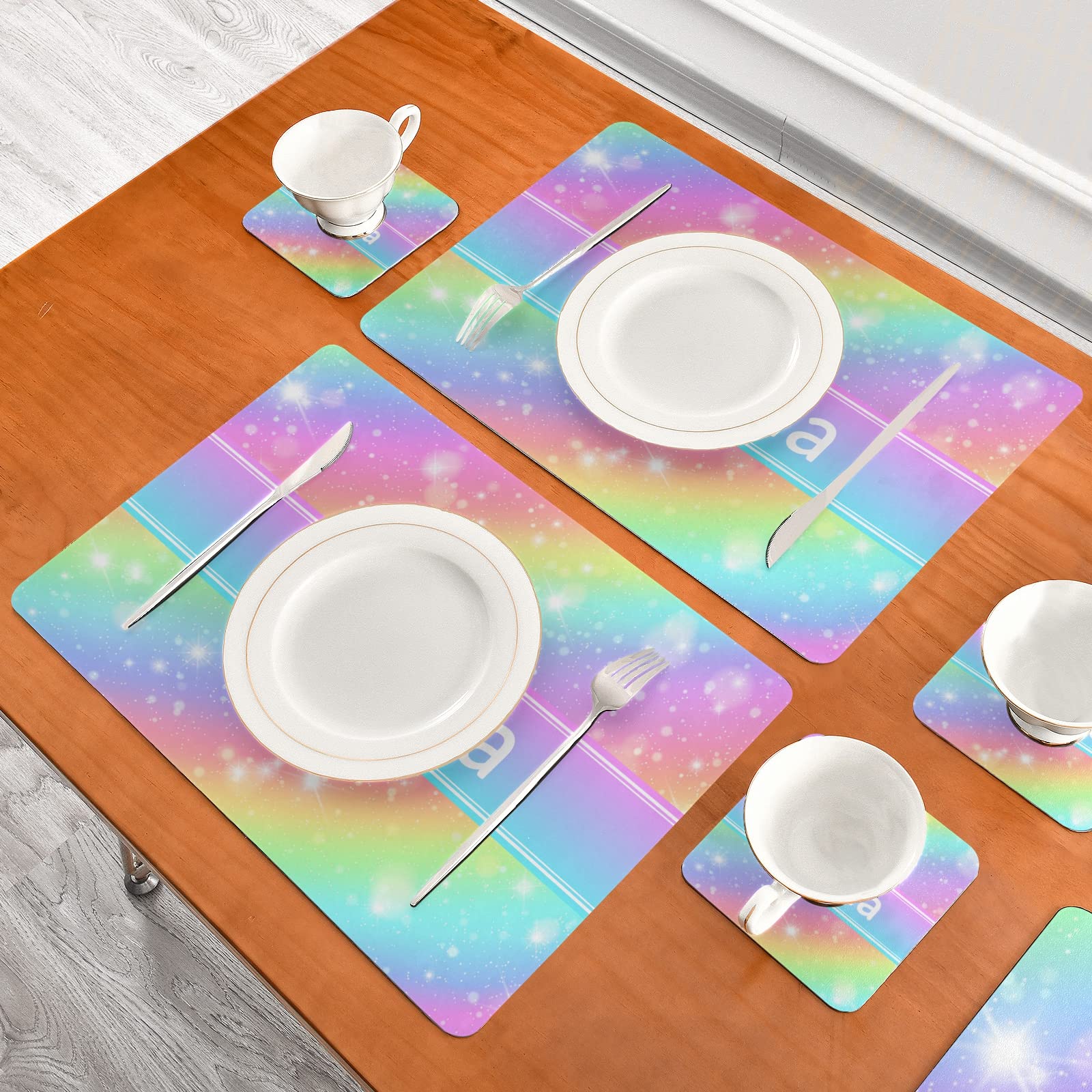 Custom Rainbow Sky Placemat - Personalized Heat Resistant Leather Table Mat - Waterproof Dining Mat for Kitchen, Patio & Outdoor Use - Set of 1 - Perfect for Family Meals, BBQs & Entertaining Guests