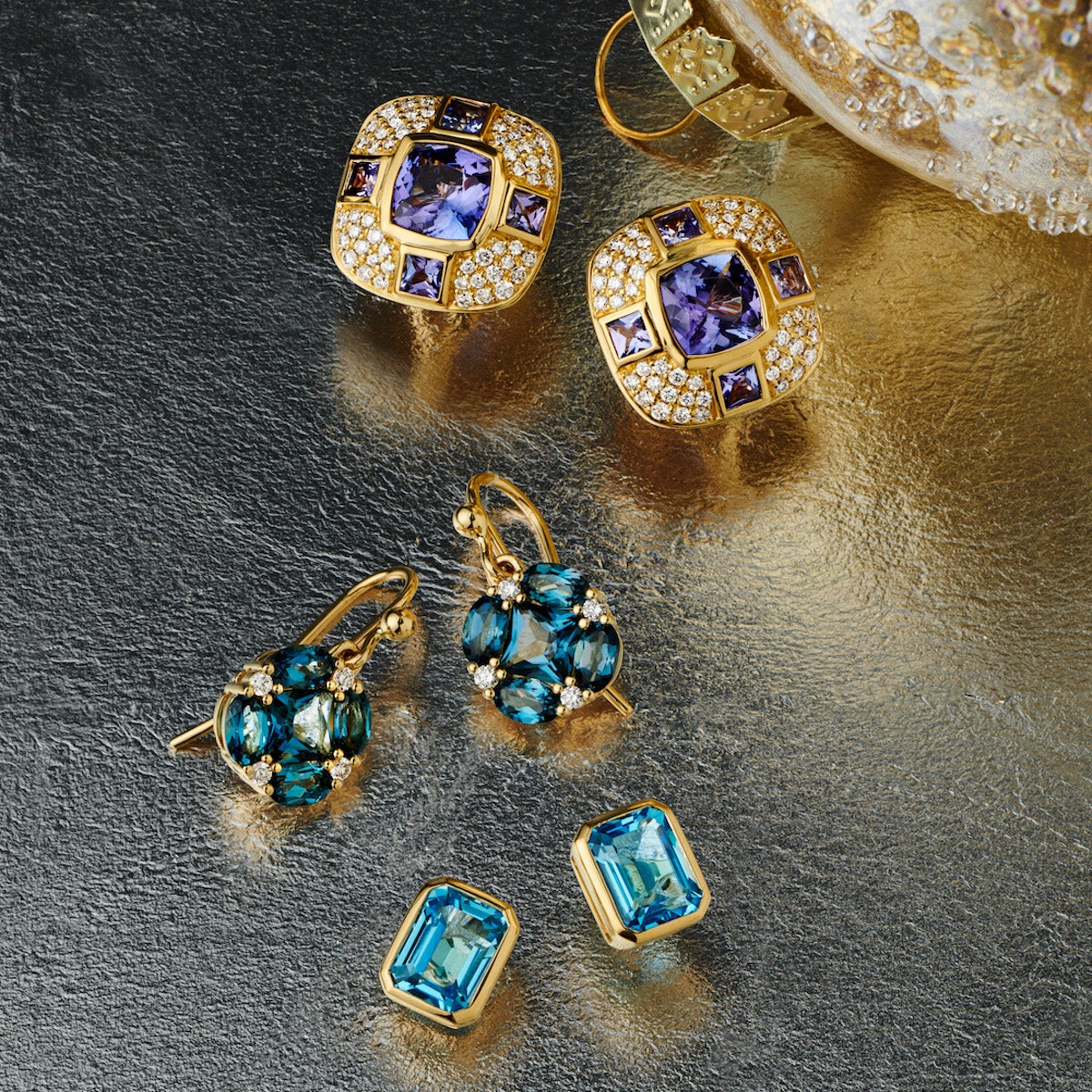London Blue Topaz & Diamond Quadrille Drop Earrings – Elegant Dangle Jewelry for Parties, Weddings & Special Occasions