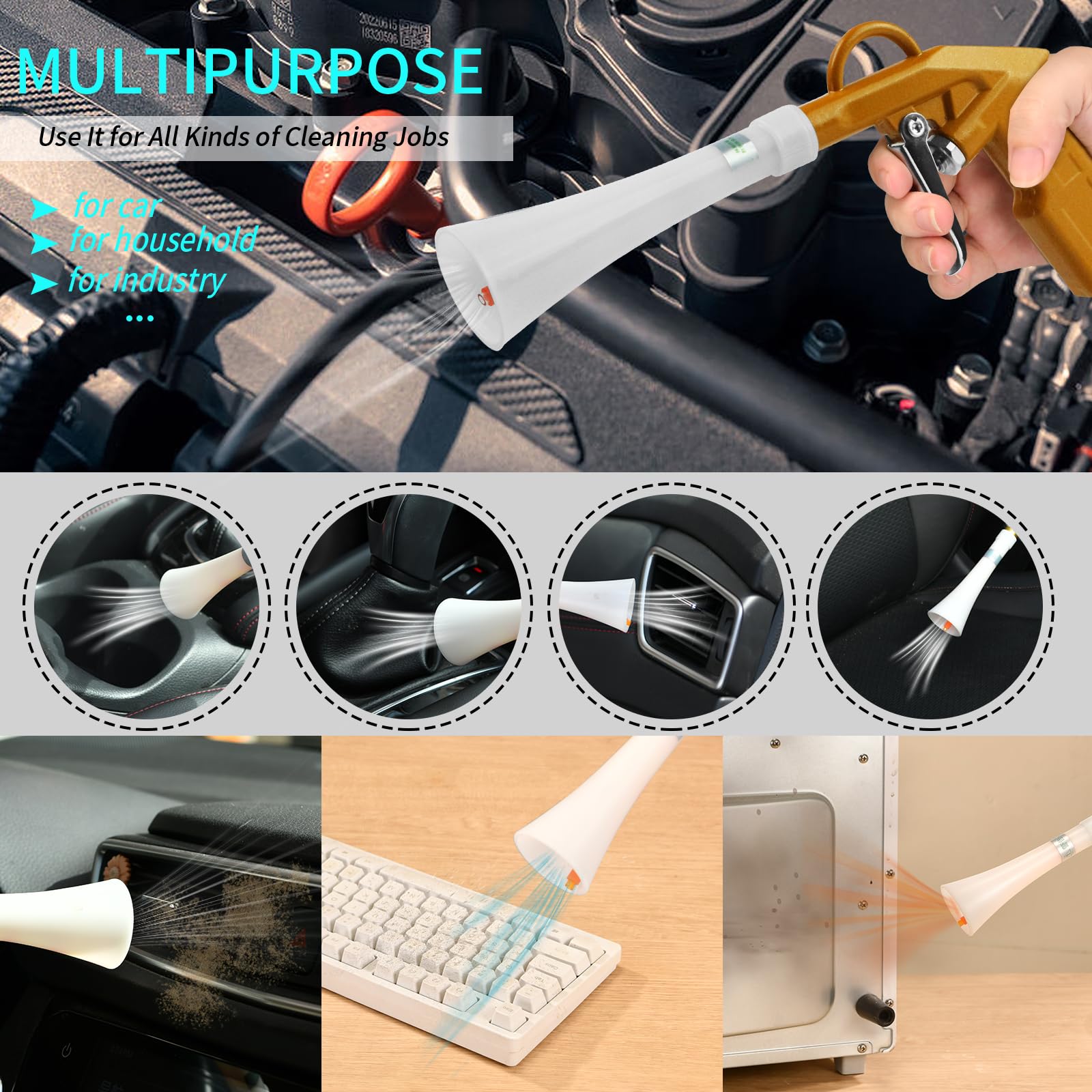 High Pressure Car Cleaning Gun - Air Blow Gun for Interior Detailing & Dust Removal | Car Wash Kit with Air Duster Blower | Works with Air Compressor | Perfect for Auto Detailing, Home Garage & Professional Car Wash (Yellow)