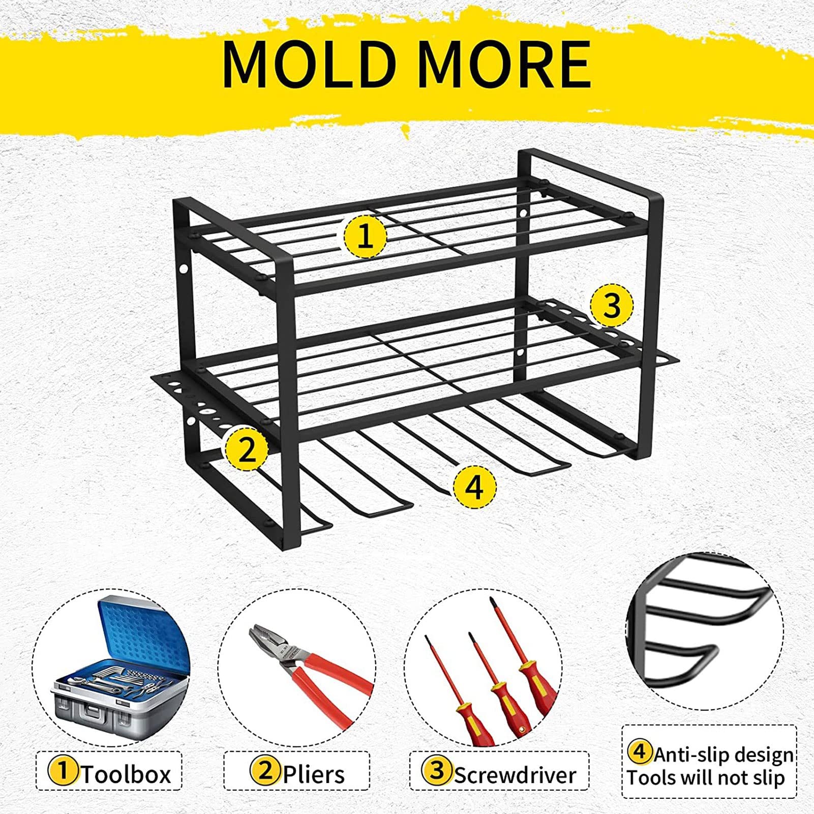 Heavy Duty 4-Layer Power Tool Organizer Wall Mount - Garage Workshop Storage Rack for Drills, Saws & Tools | Perfect for DIY Projects & Home Improvement