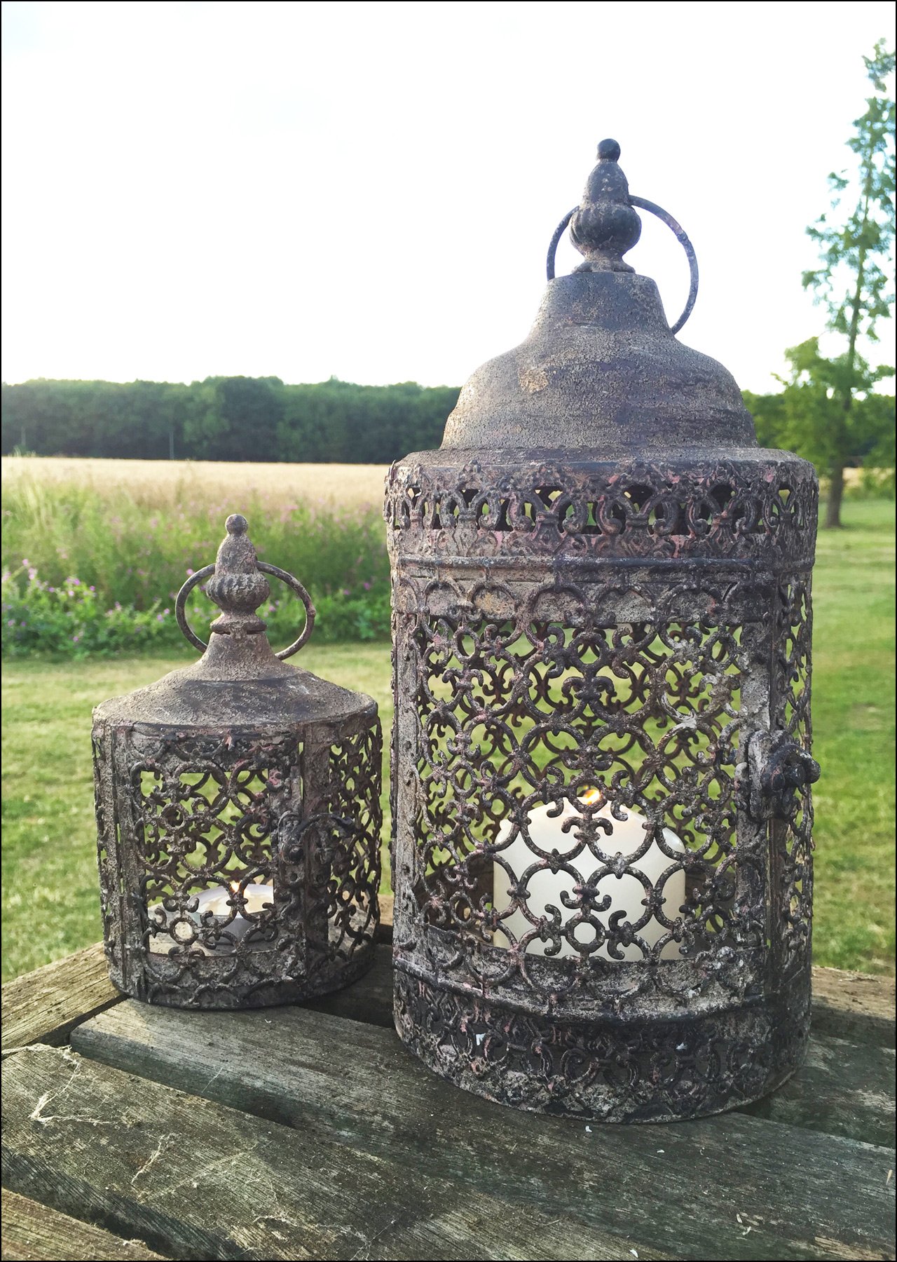YarStore Decorative Metal Lantern - Luminous White & Black Finish for Indoor/Outdoor Use - Perfect for Patio, Garden, Wedding, and Home Decor