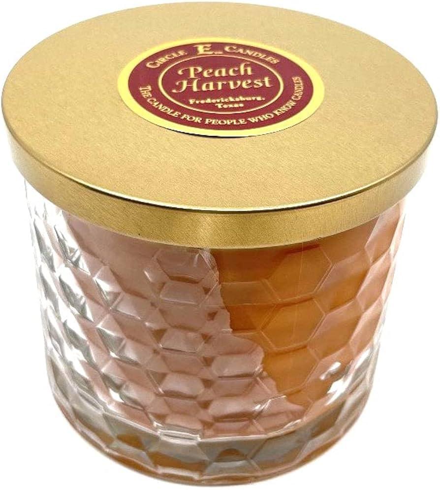 Circle E 17oz Peach Harvest Scented Soy Candle - Long Lasting Fragrance for Home, Office, and Relaxation