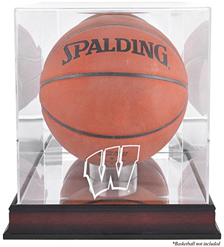 Wisconsin Badgers Basketball Display Case with Mahogany Base & Antique Finish - Glass Front & Mirror Back - Perfect for Sports Memorabilia, Trophy Display, and Man Cave Decor