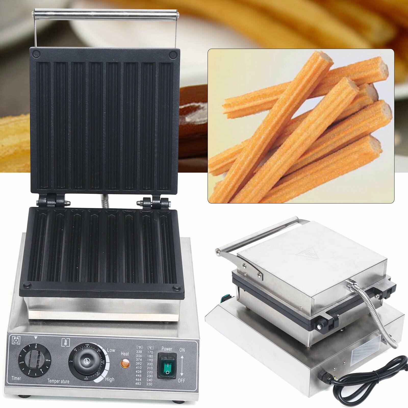 TFCFL 8PCS Commercial Waffle Maker Machine - Electric Non-Stick Spanish Churros Baker with Stainless Steel Construction & 50-300℃ Temperature Control - Perfect for Restaurants, Cafes, and Home Breakfast Cooking
