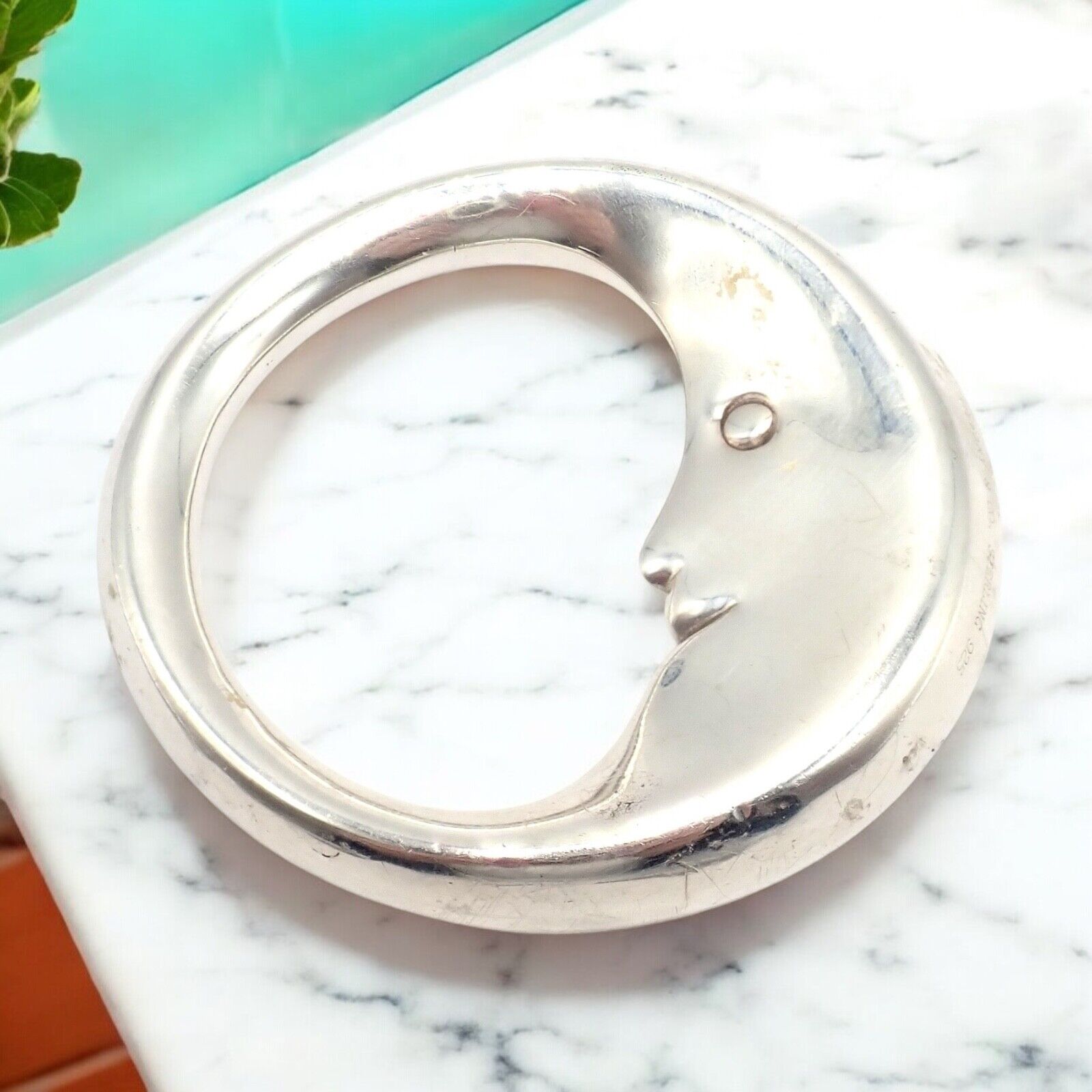 Vintage Tiffany & Co Sterling Silver Man In The Moon Baby Rattle - Elegant Baby Shower Gift & Keepsake for Newborns