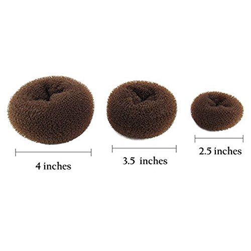 3pcs Hair Donut Bun Maker Set - Round Chignon Styler Hair Ring for Women (Size S/M/L, Coffee Brown) - Perfect for Updos, Weddings & Everyday Styling