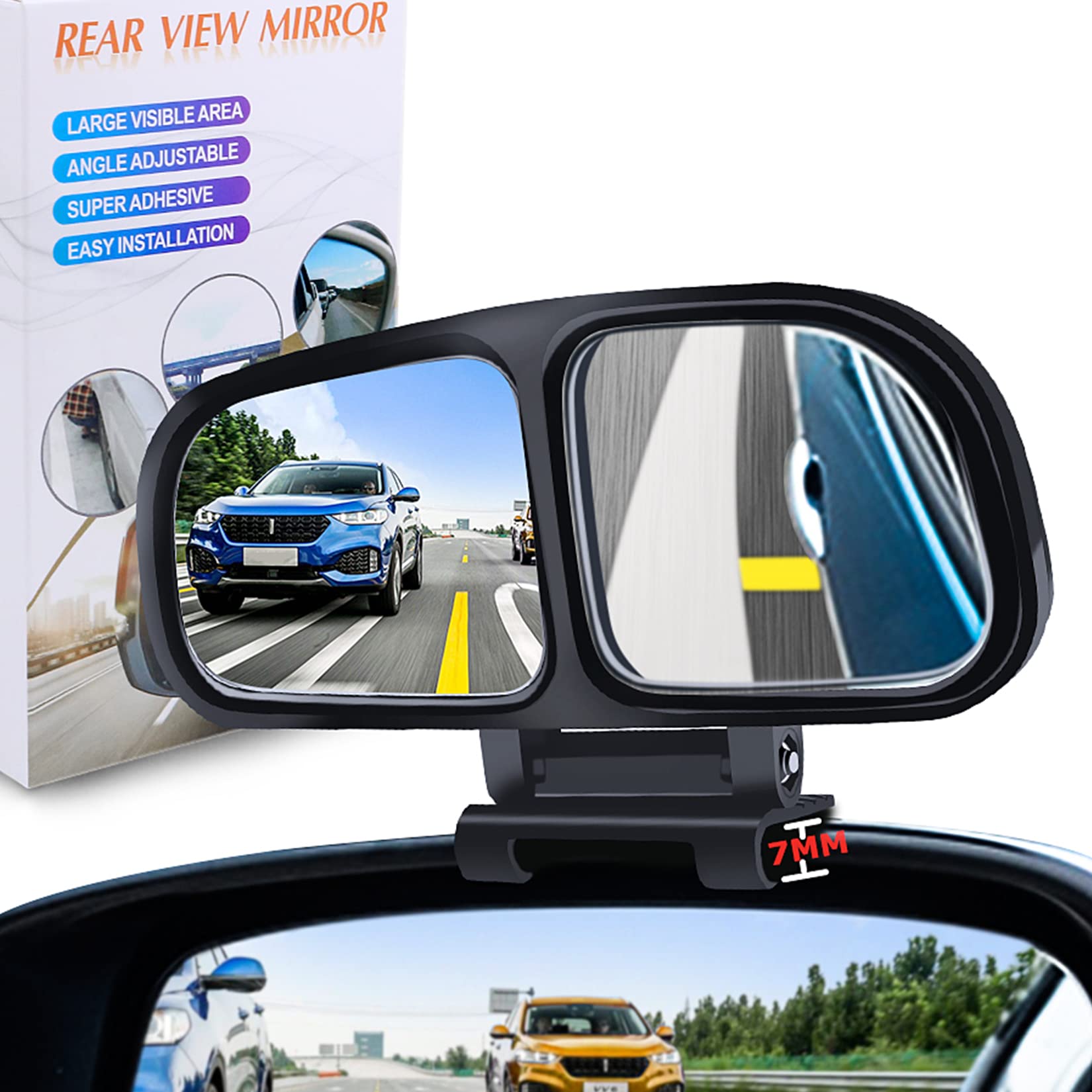 Adjustable Blind Spot Mirror for Cars & Trucks - Wide Angle Rear View Side Mirror with Double Glass - Universal Fit for Most Vehicles (Black, Left Side) - Perfect for Parking, Lane Changes & Safe Driving