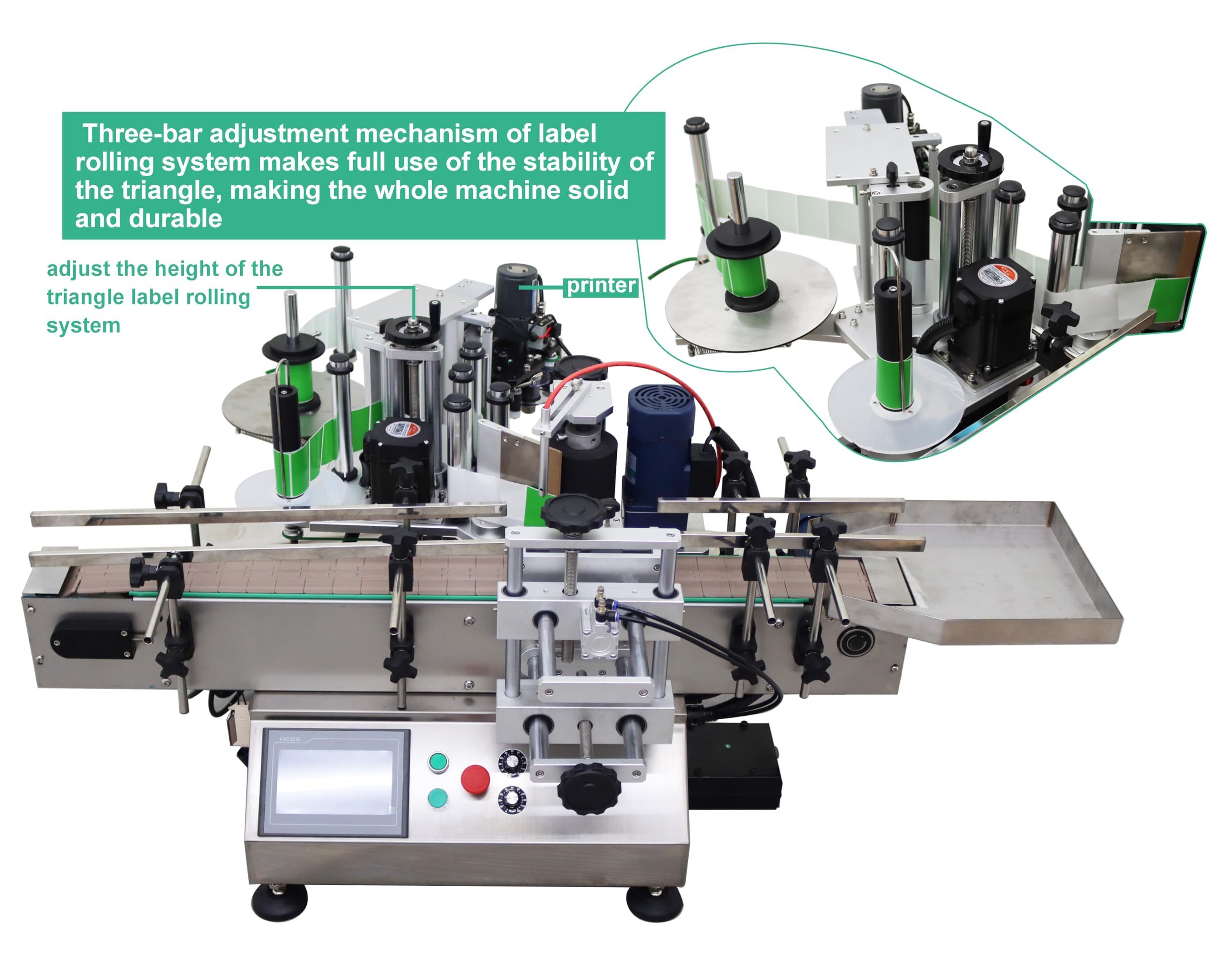 TECHTONGDA Automatic Round Bottle Labeling Machine with Printer Conveyor - 0.78-4.72inch Bottle Diameter, 360° Labeling for Beverage, Cosmetics & Pharmaceutical Packaging