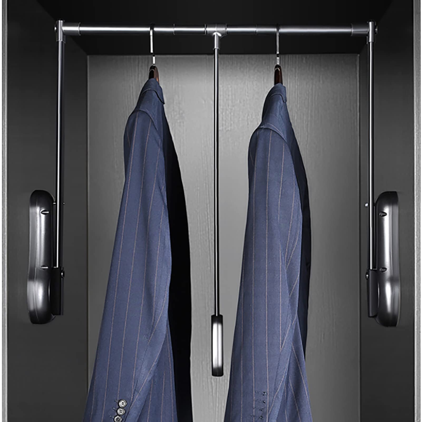 Adjustable Drop-down Closet Rod Organizer - Telescoping Wall-mounted Closet Lift Rail with Mounting Hardware (510-650mm) - Perfect for Small Closets, Laundry Rooms & Garages