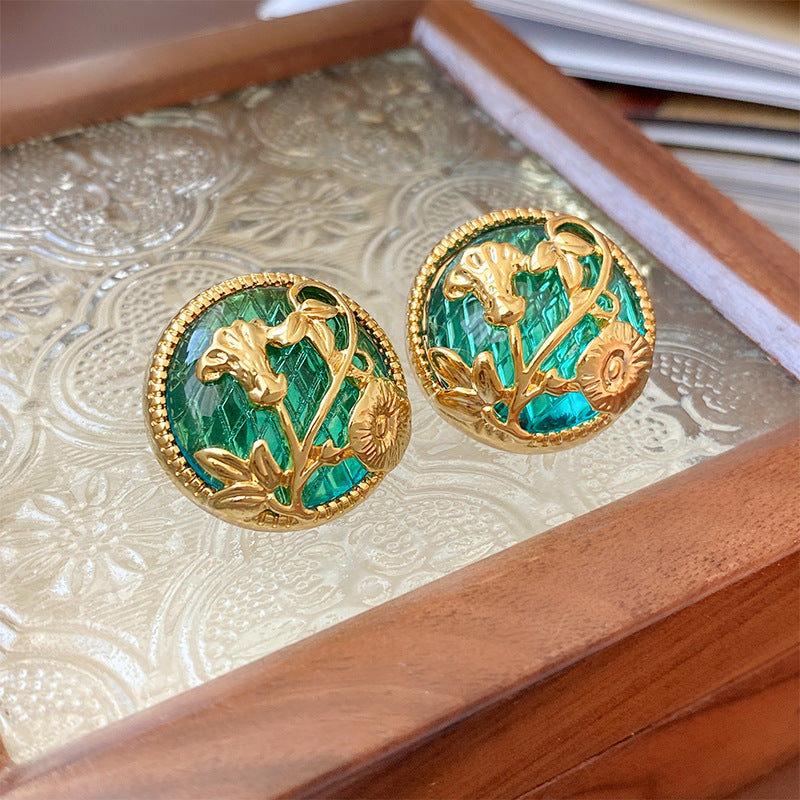 Vintage Gold Flower Circle Rococo Stud Earrings for Women | HE12351 | Elegant Jewelry Gift for Party, Wedding & Special Occasions