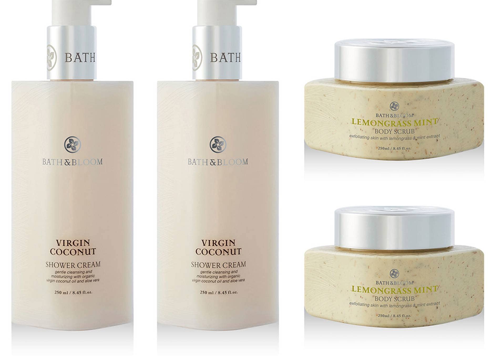 BATH & BLOOM Virgin Coconut Oil Shower Cream & Lemongrass Mint Body Scrub Set | Moisturizing Bath & Body Care Gift Set for Spa, Relaxation & Self-Care