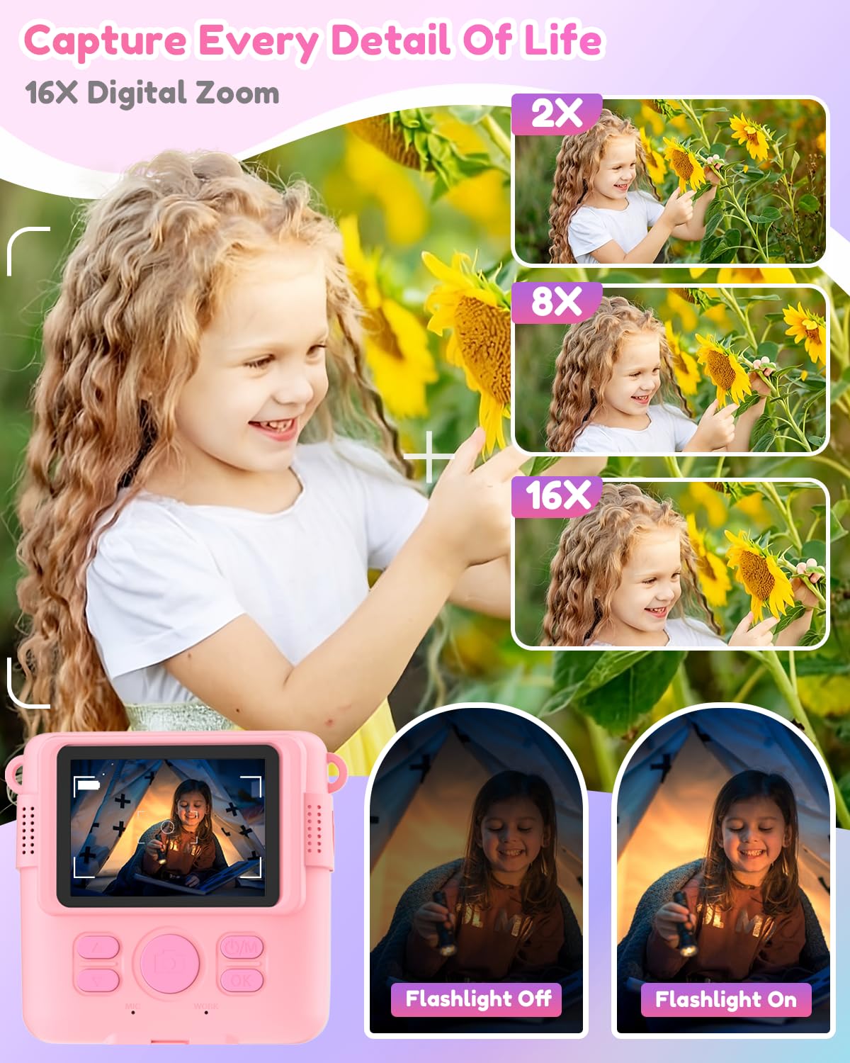 YORKOO Kids Digital Camera for Girls Age 4-10 - 1080P HD Instant Print Camera with 32GB SD Card, Photo Paper & Video Recorder | Creative Toy Gift for Birthday, Christmas & Travel | Pink